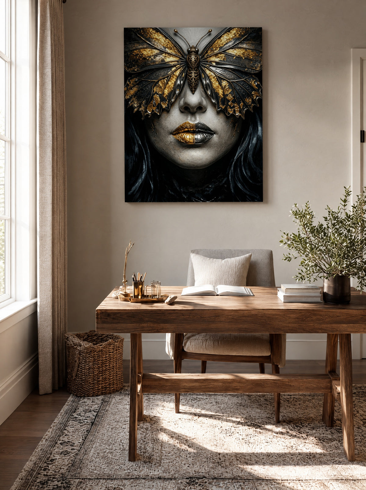 Gilded Moth Kiss als canvas zonder lijst aan de muur