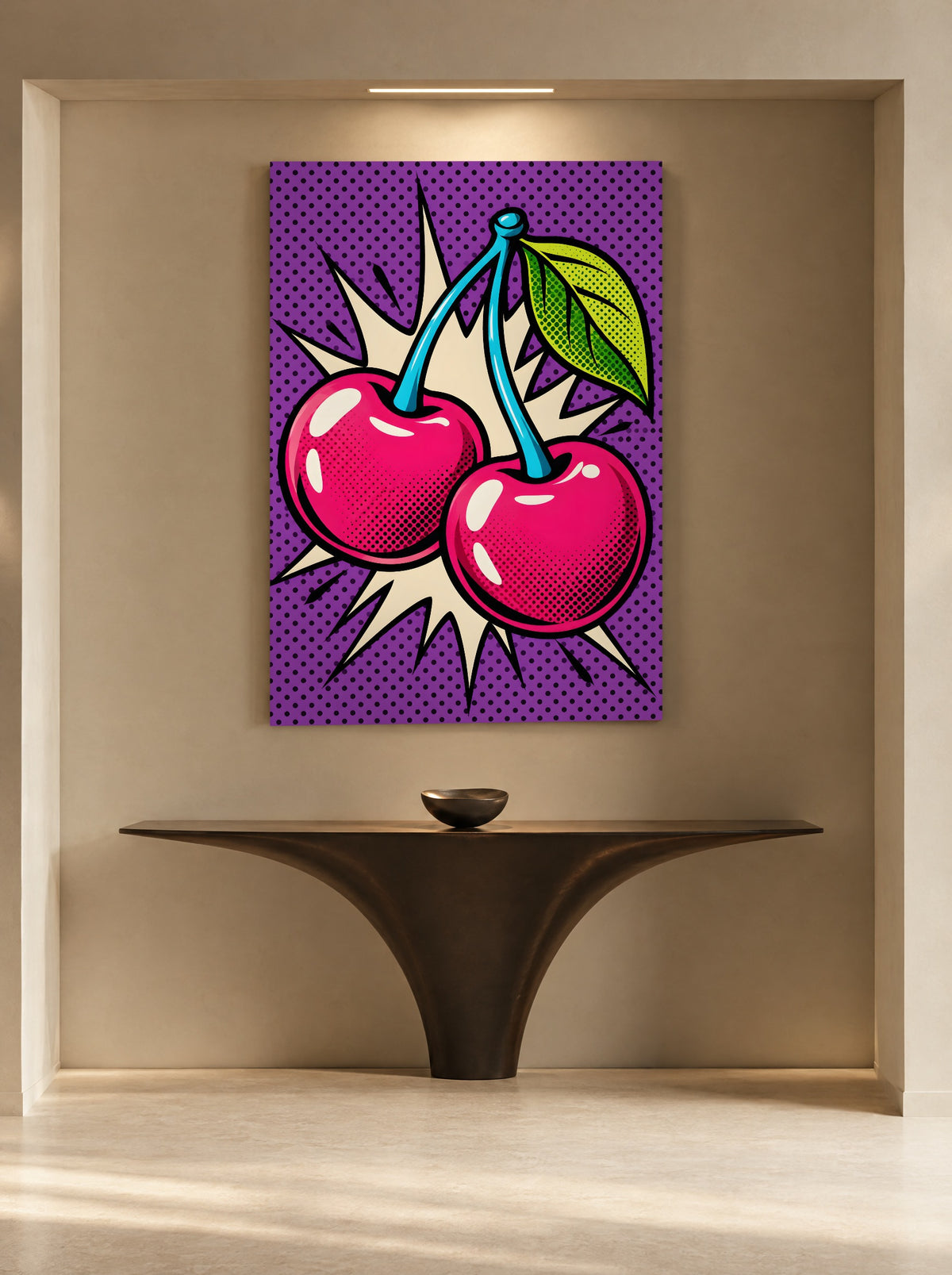 Glanzende Kersen Popart als canvas zonder lijst aan de muur