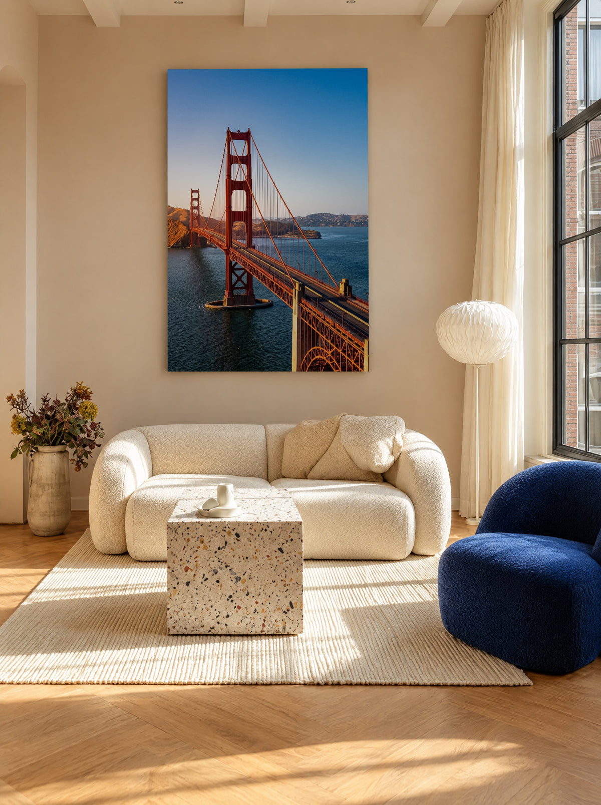 Golden Gate bij Zonsondergang als canvas zonder lijst aan de muur