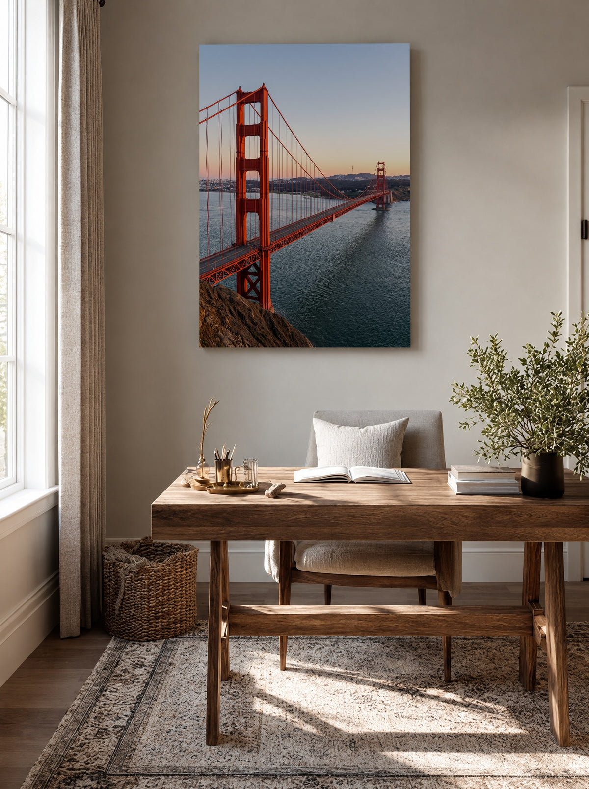Golden Gate over de Baai als canvas zonder lijst aan de muur