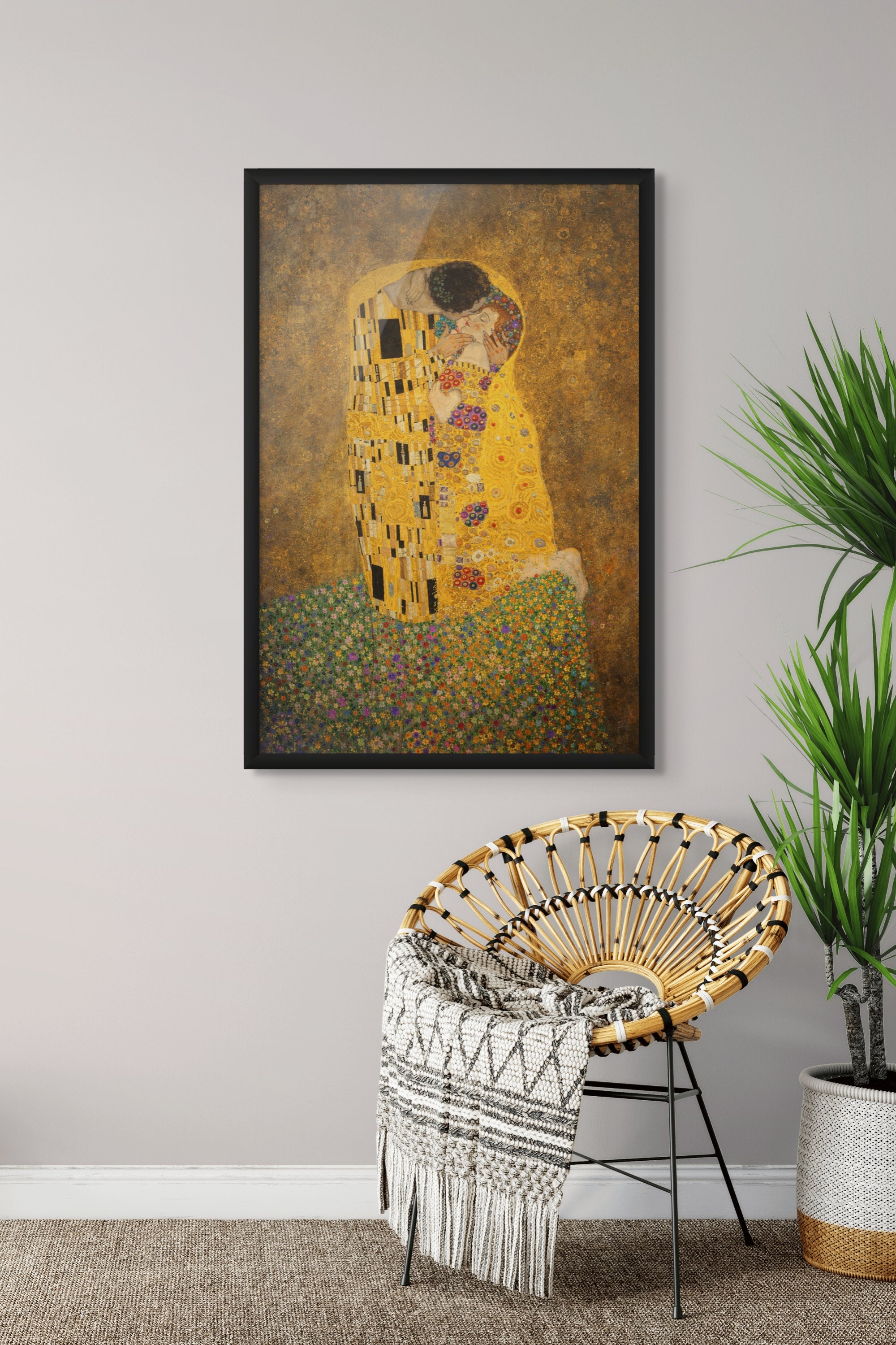 Romantische Wanddecoratie Goud Koppel – Slaapkamer Canvas of Aluminium Print