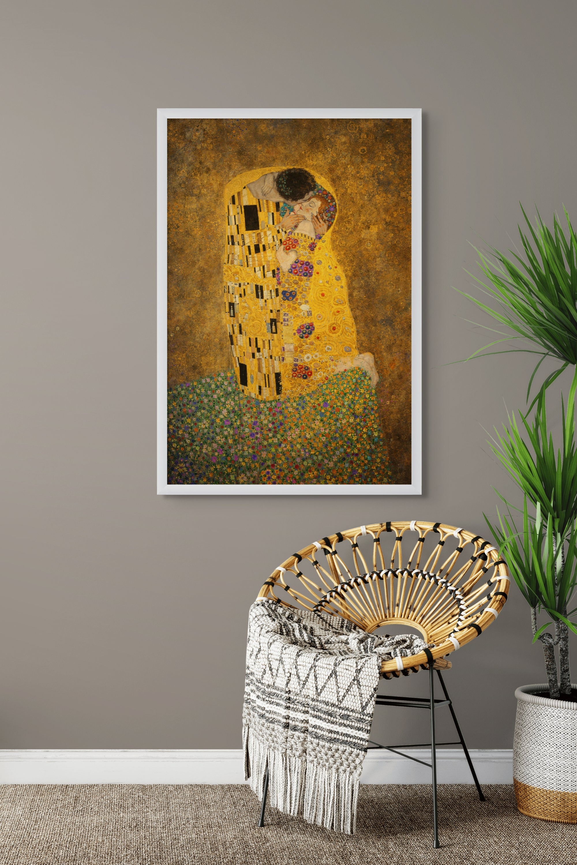 Romantische Wanddecoratie Goud Koppel – Slaapkamer Canvas of Aluminium Print