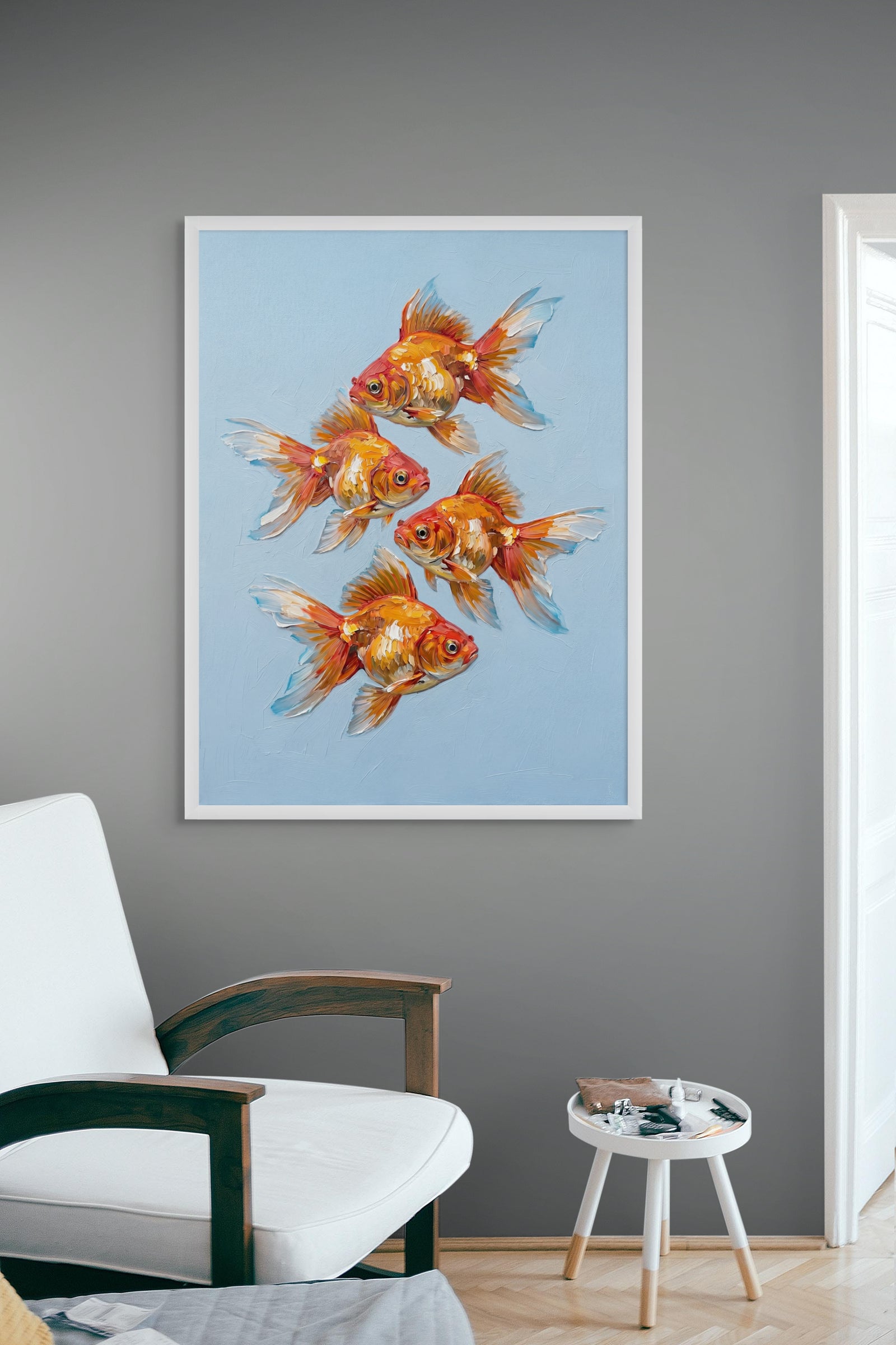 Golden Harmony Koi Quartet wanddecoratie met vier sierlijke koikarpers in gouden tinten