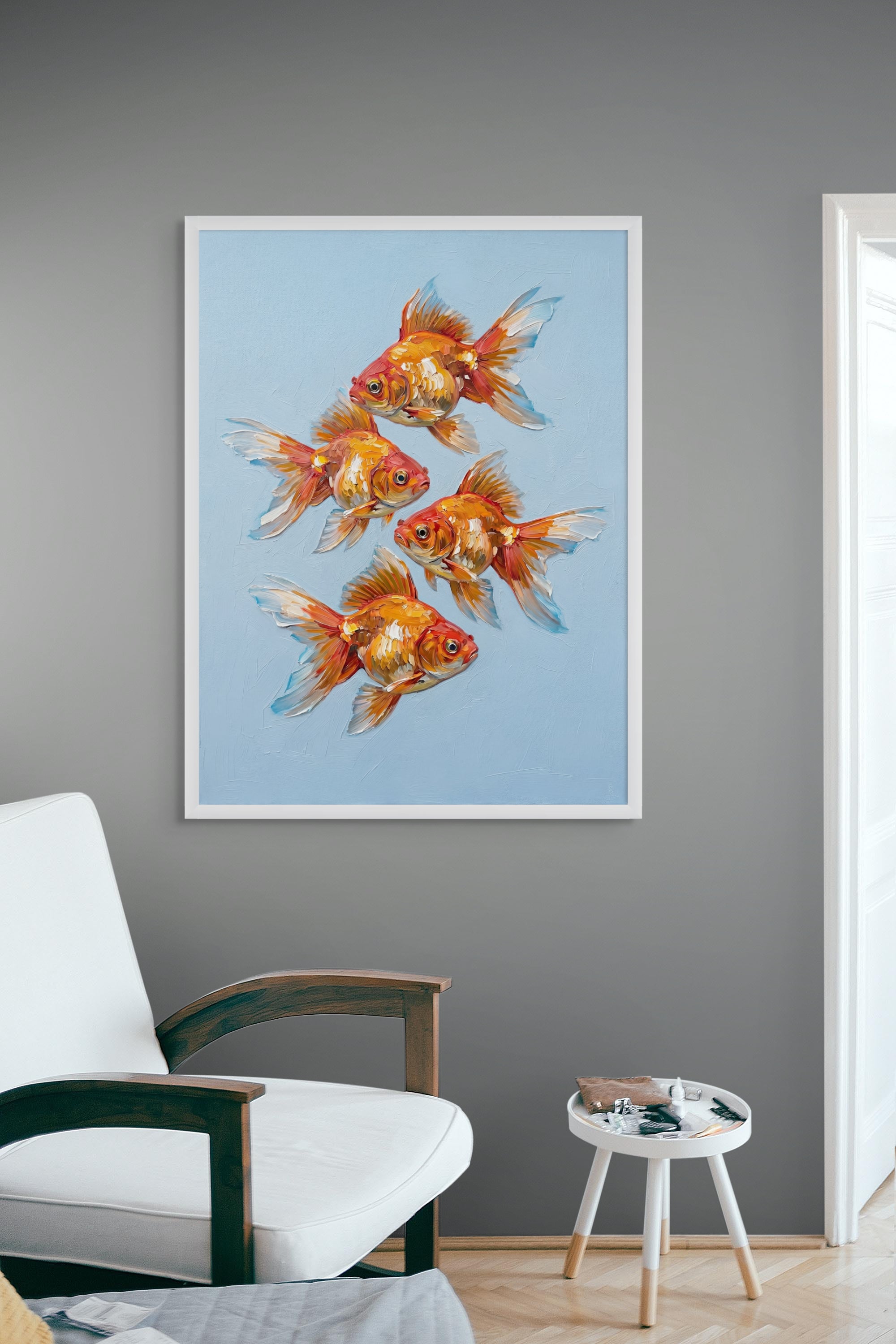 Golden Harmony Koi Quartet wanddecoratie met vier sierlijke koikarpers in gouden tinten