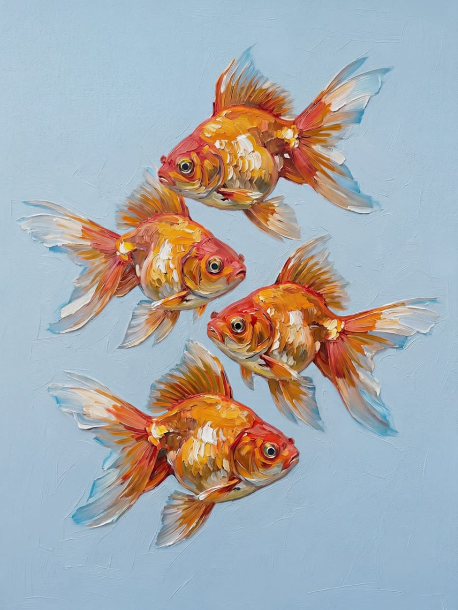 Golden Harmony Koi Quartet – Wandbild auf Leinwand, Aluminium oder Poster
