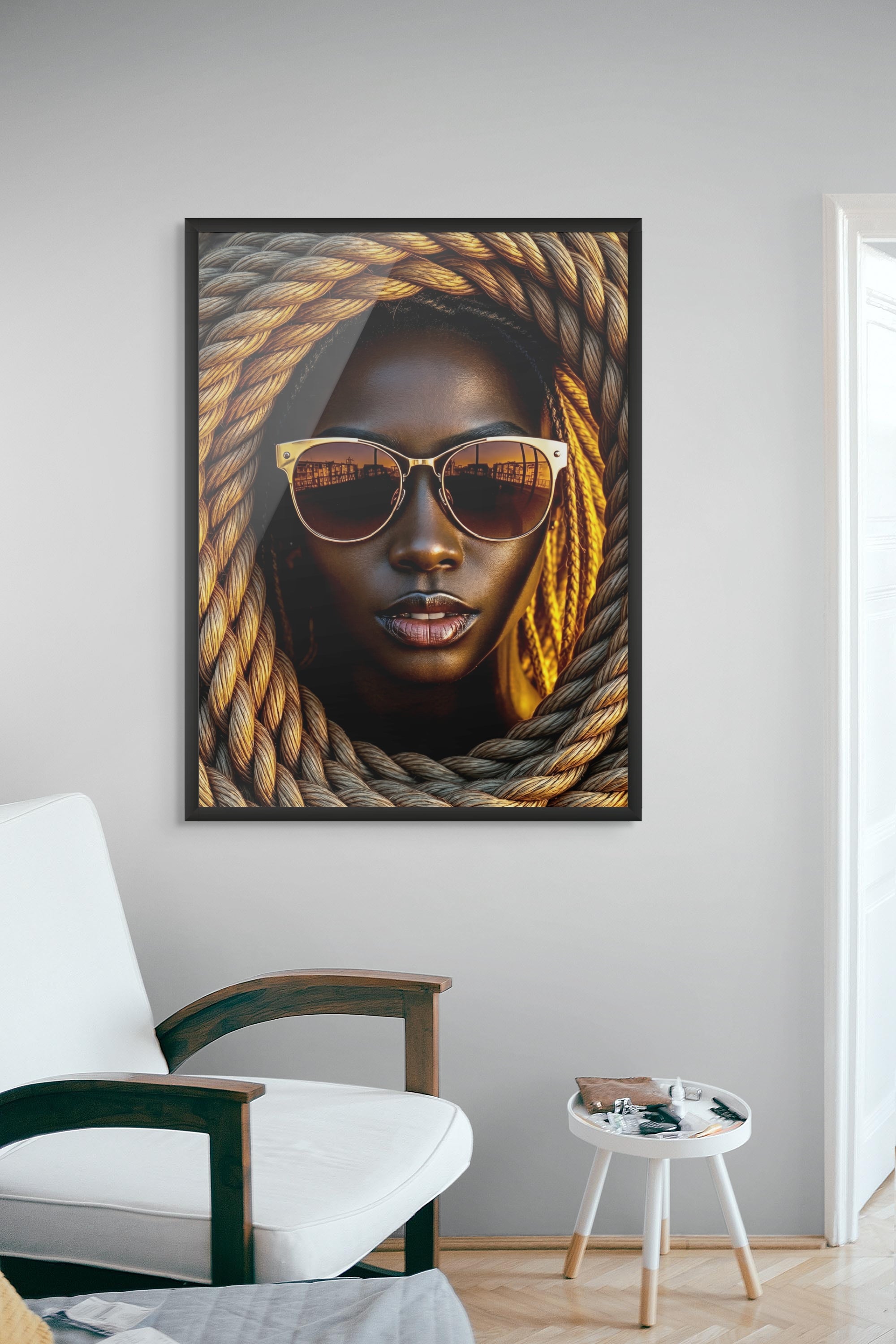 Gouden Touw Eclips Wanddecoratie – Luxe Abstract Canvas Print