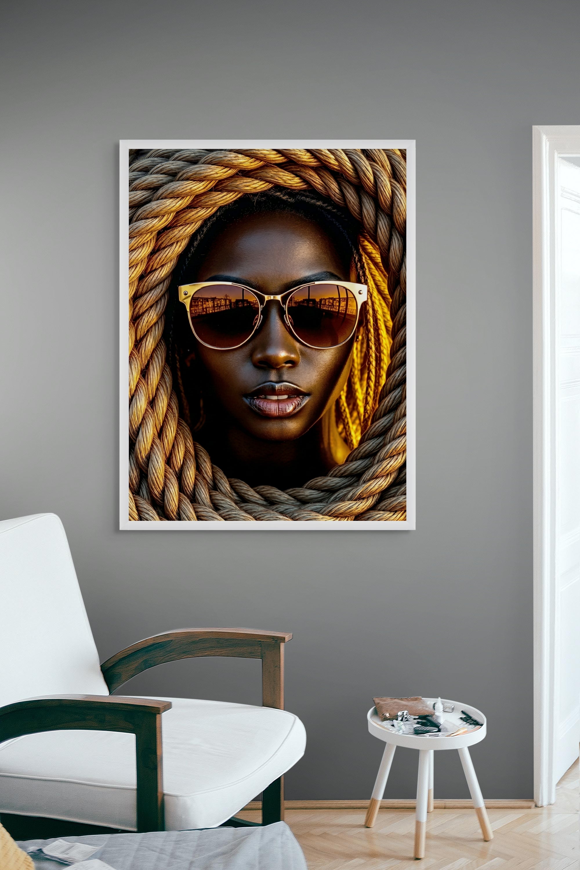 Gouden Touw Eclips Wanddecoratie – Luxe Abstract Canvas Print