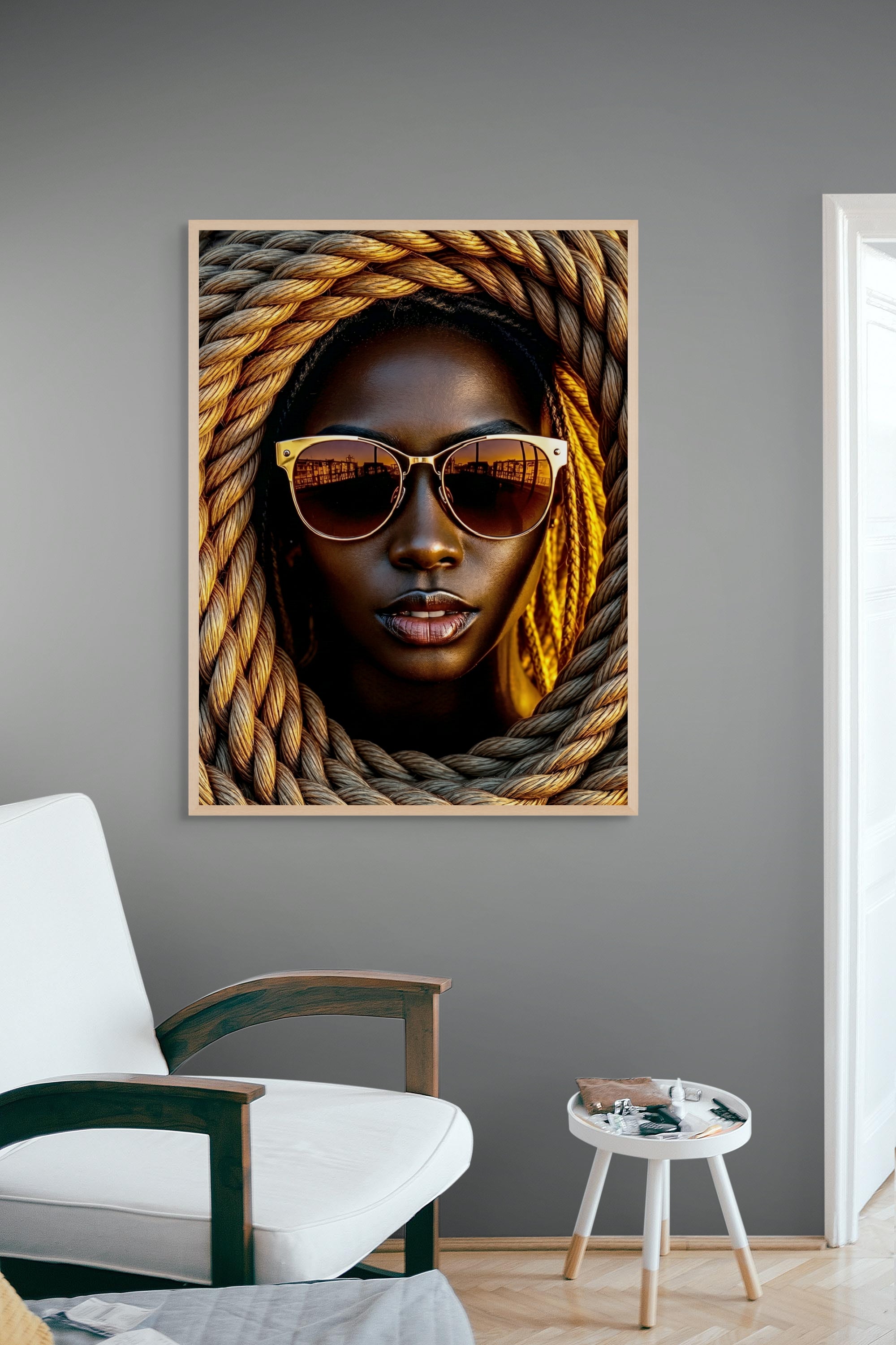 Gouden Touw Eclips Wanddecoratie – Luxe Abstract Canvas Print
