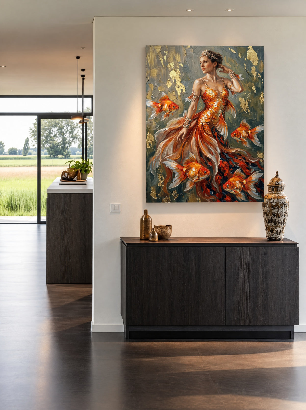 Goldfish Swirl als canvas zonder lijst aan de muur
