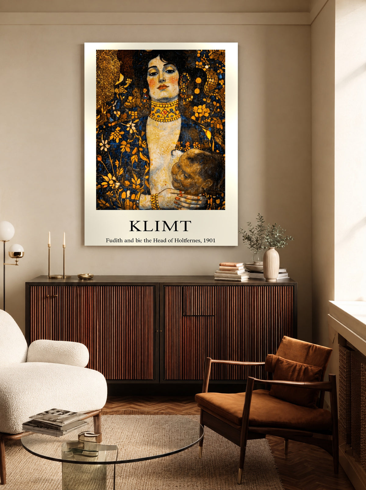 Gouden Blik met Donkere Verleiding als canvas zonder lijst aan de muur