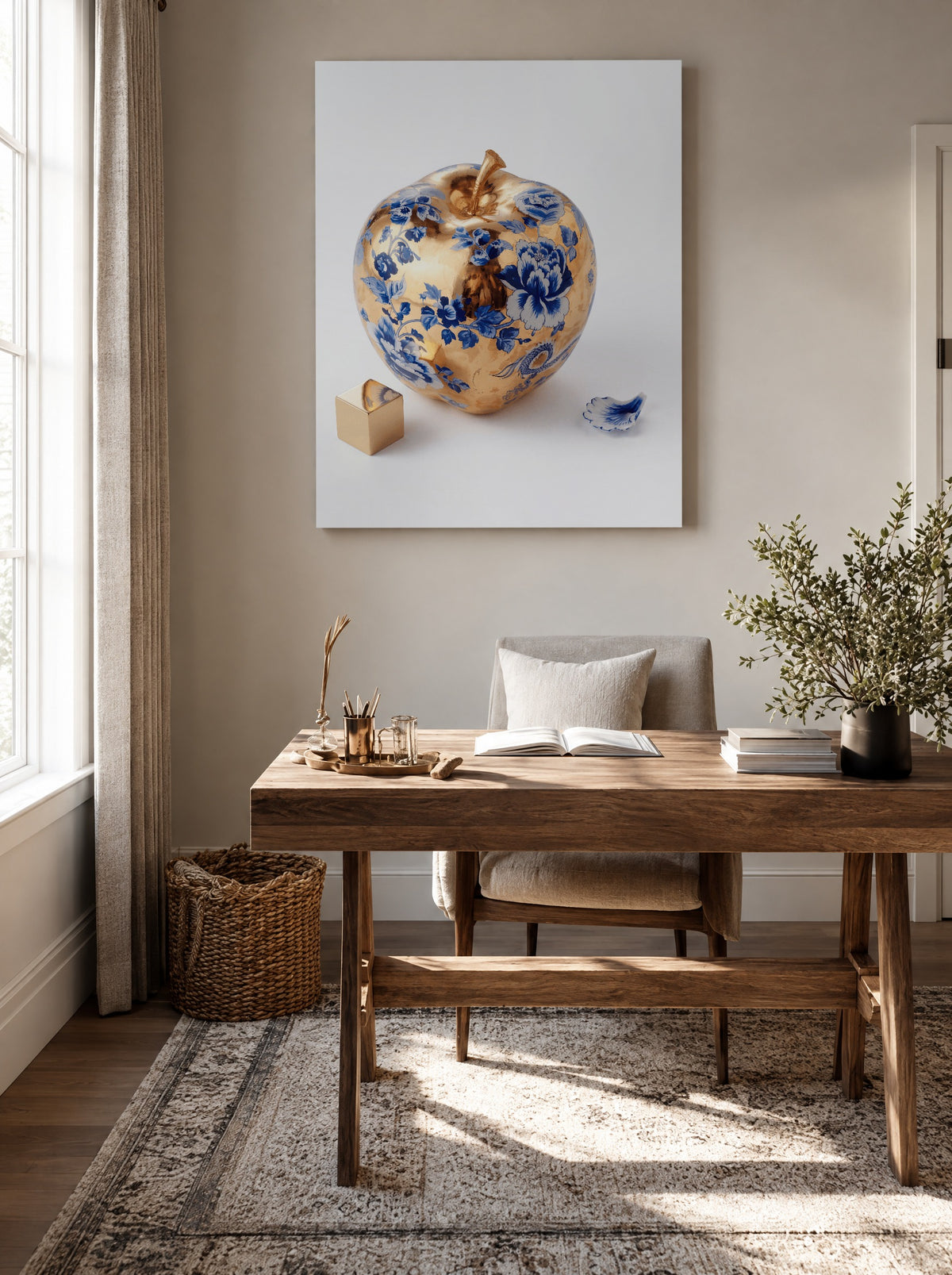 Gouden Bloesem van Delft als canvas zonder lijst aan de muur