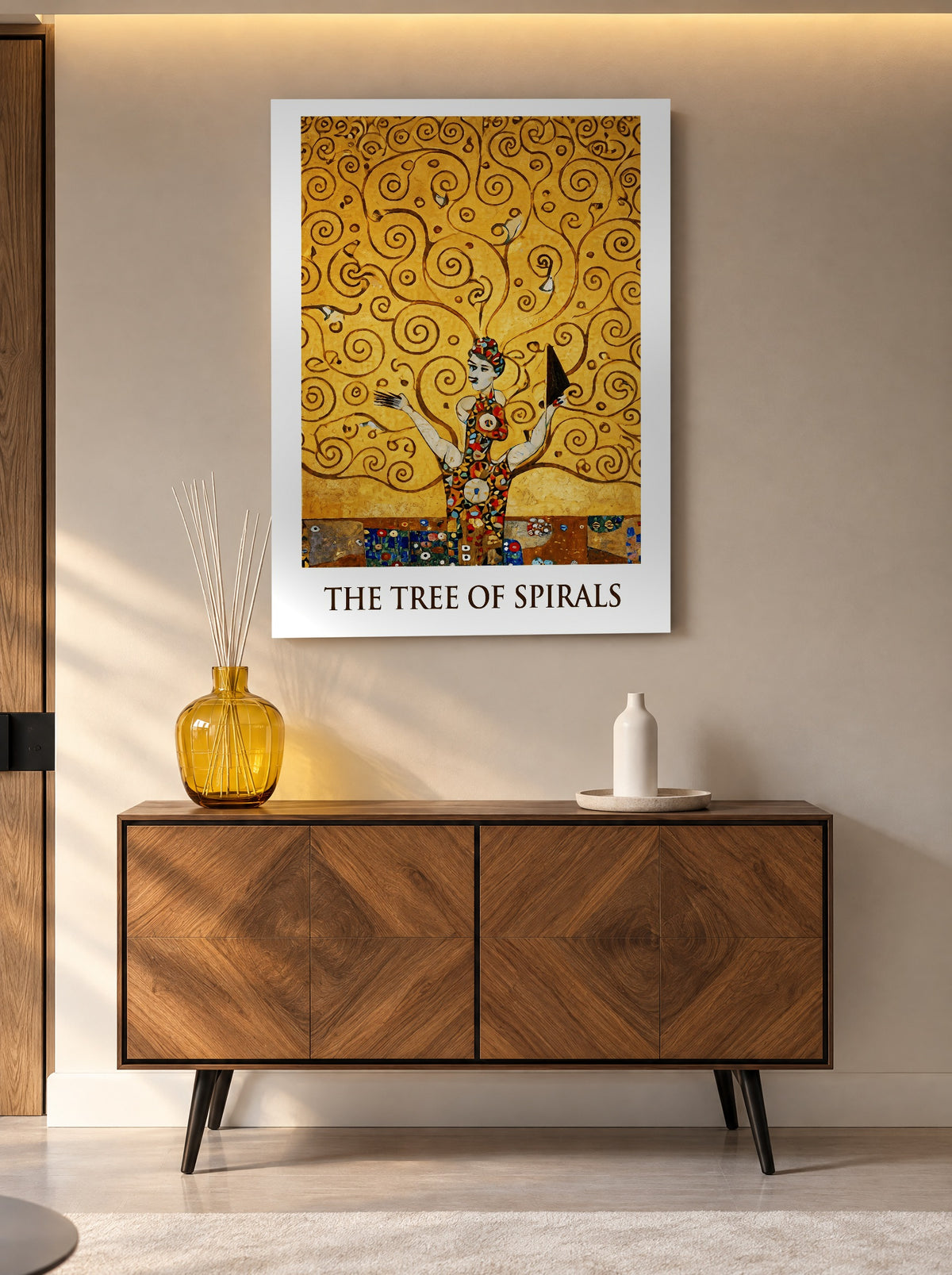 Gouden Droomboom vol Geheimen als canvas zonder lijst aan de muur