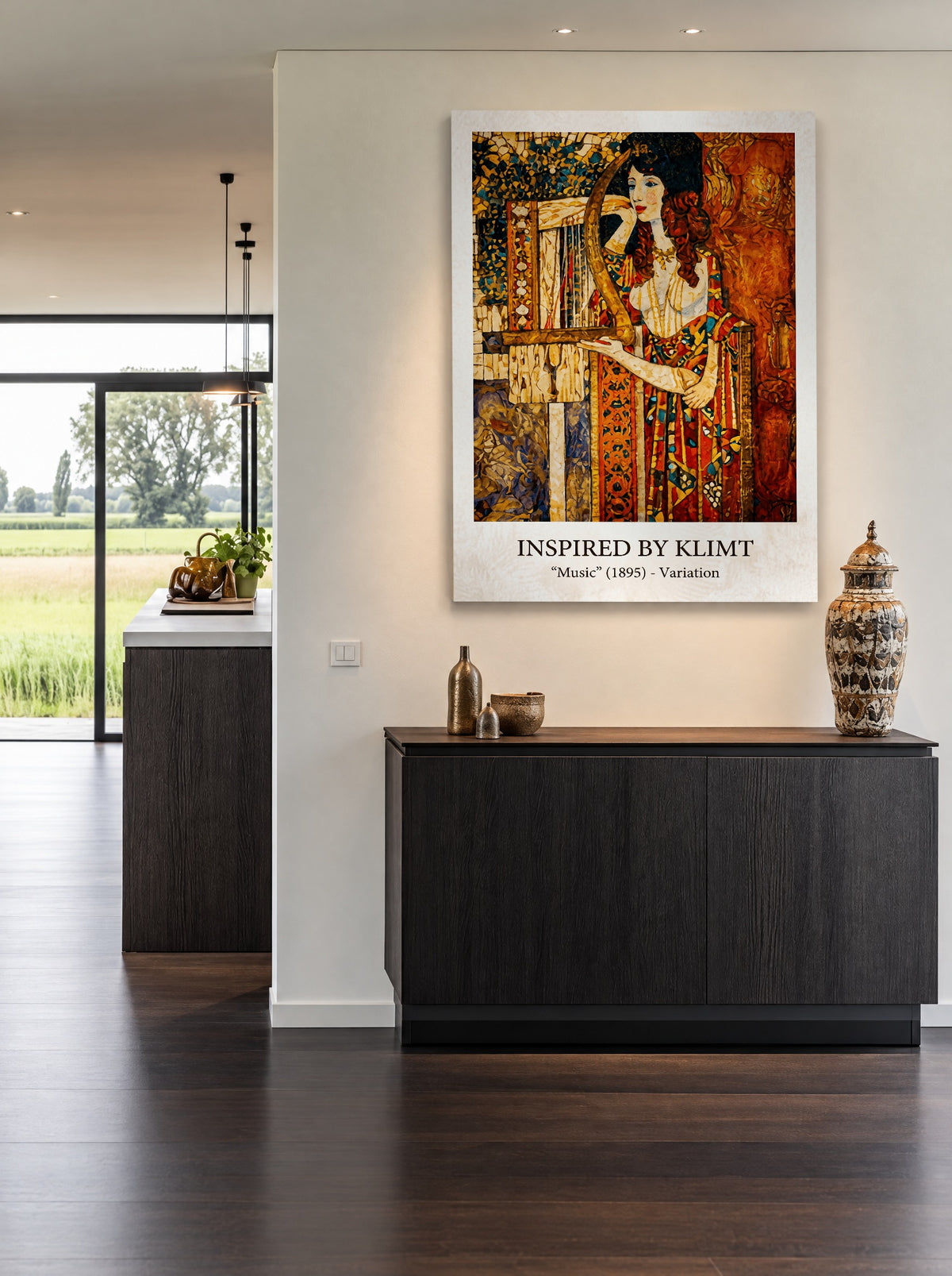 Gouden Echo van de Harp als canvas zonder lijst aan de muur