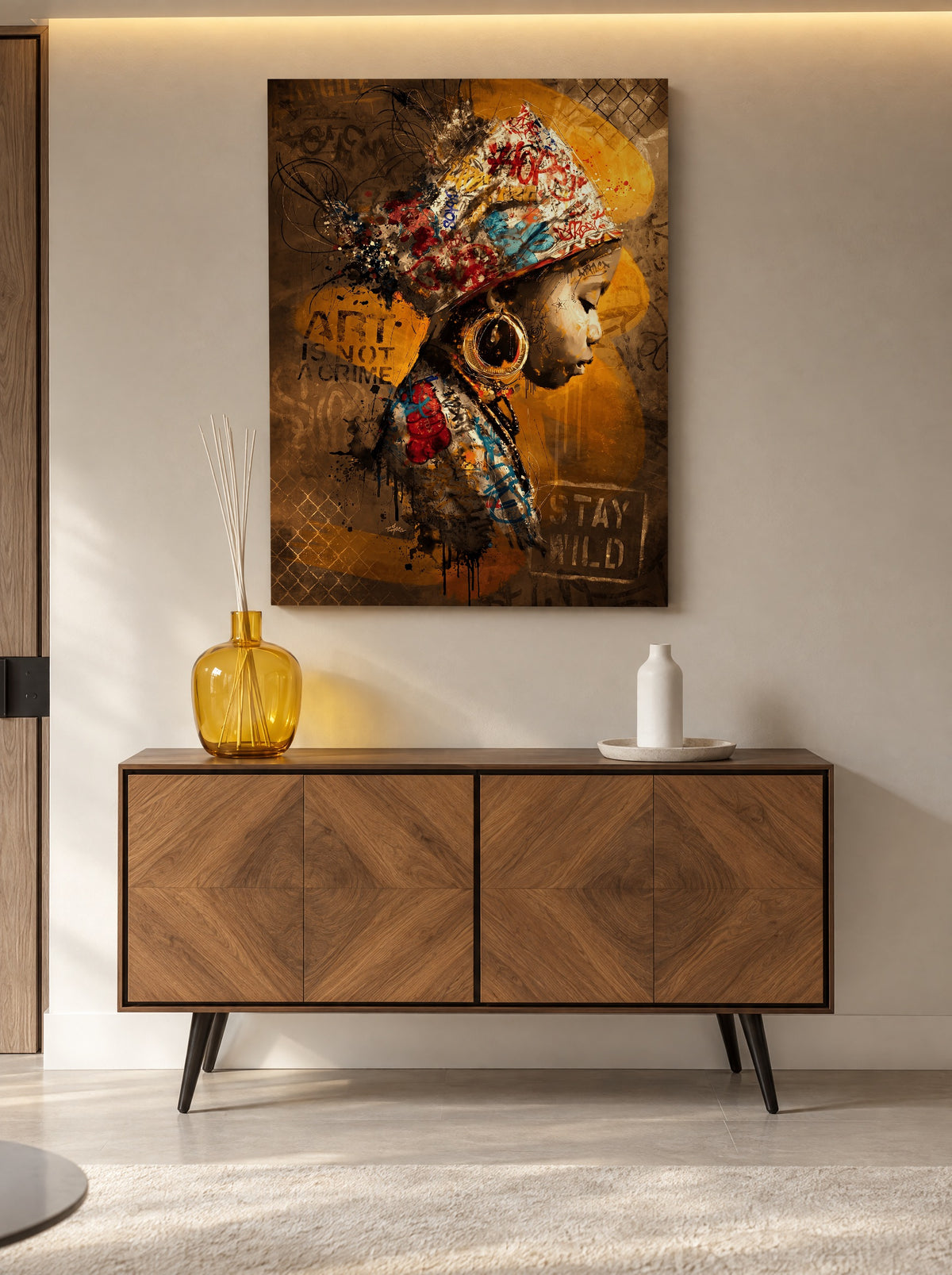 Gouden Echo van de Straat als canvas zonder lijst aan de muur