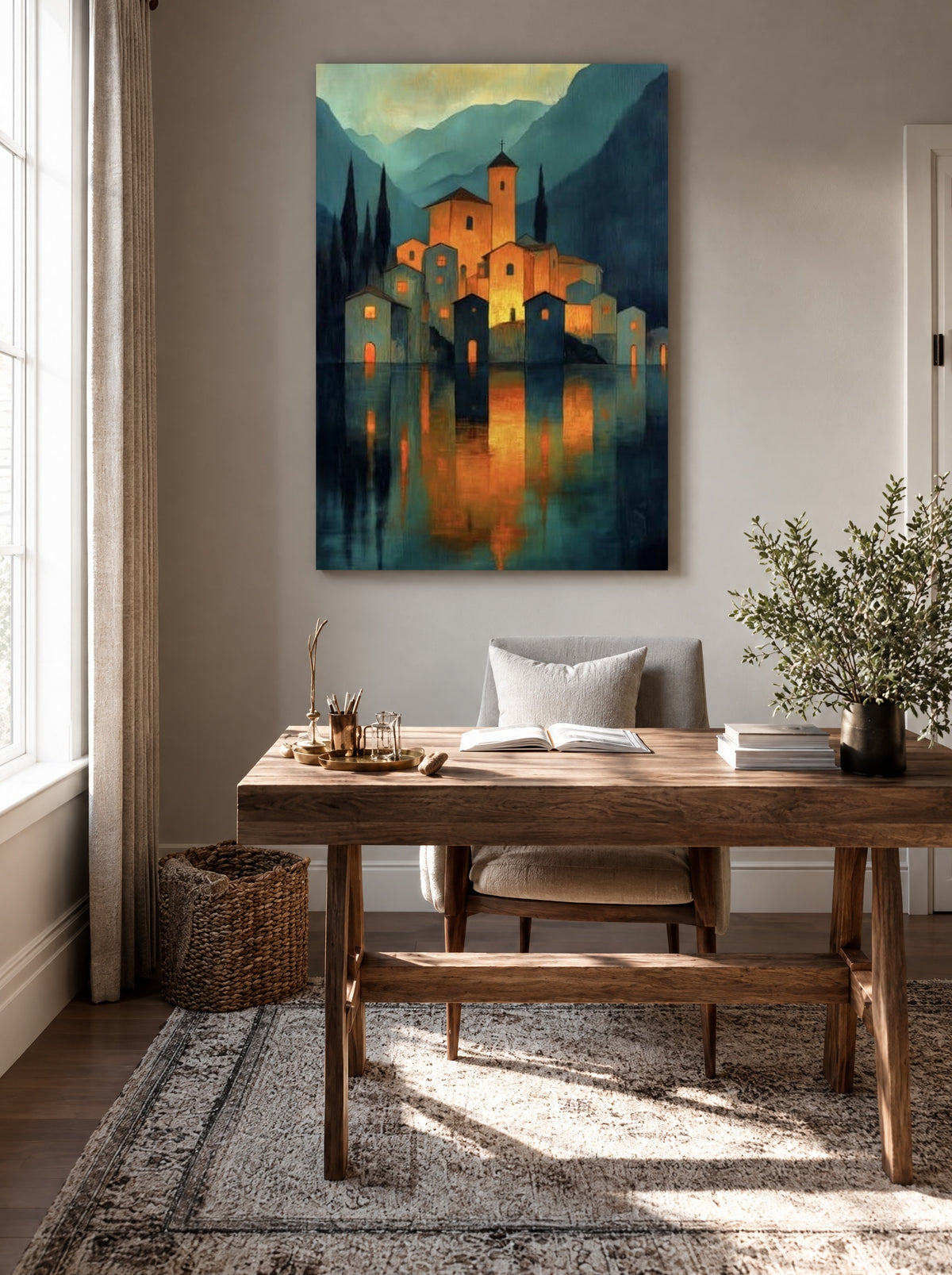 Gouden Gloed aan het Water als canvas zonder lijst aan de muur