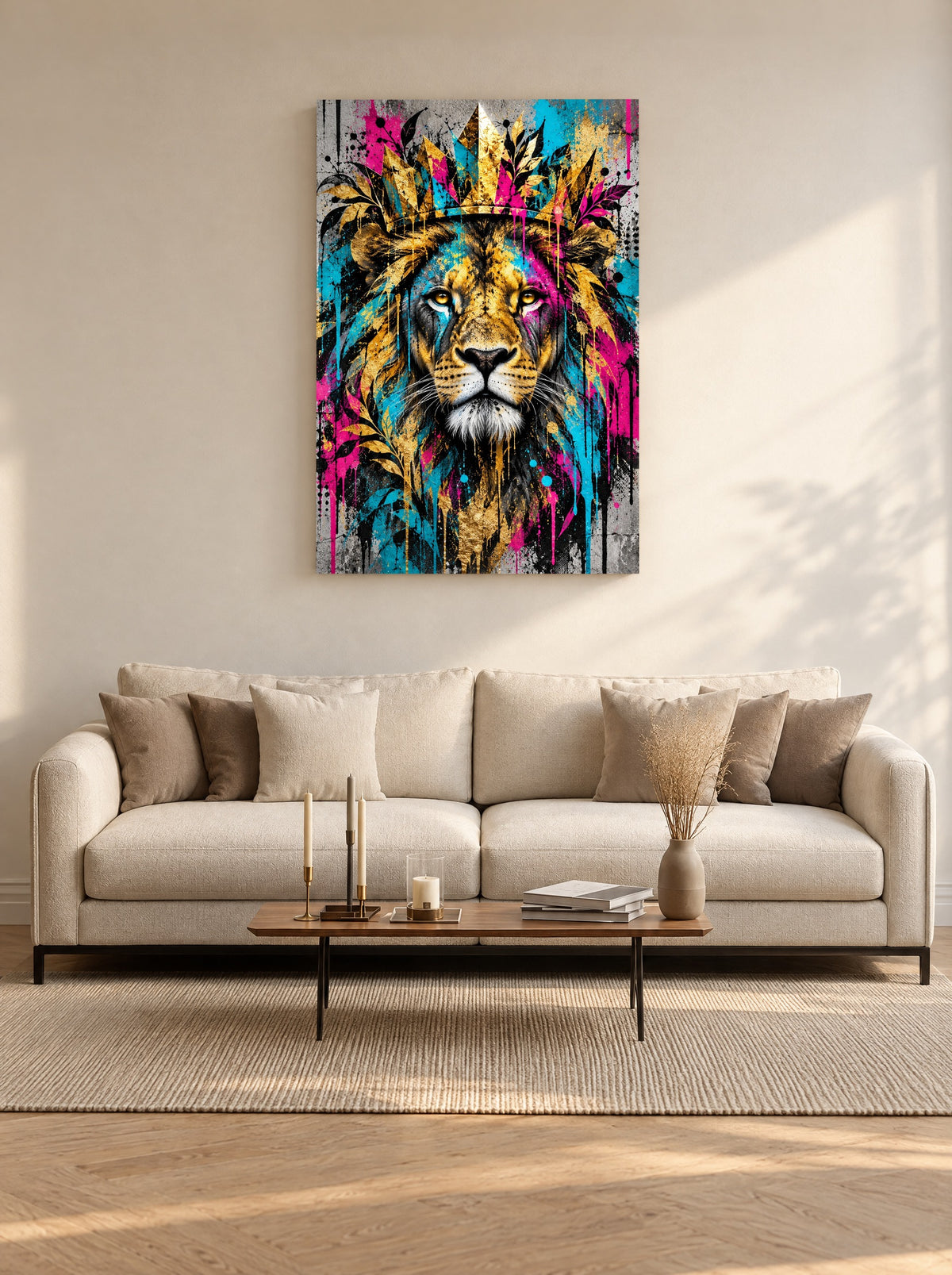 Gouden Leeuw Streetart als canvas zonder lijst aan de muur