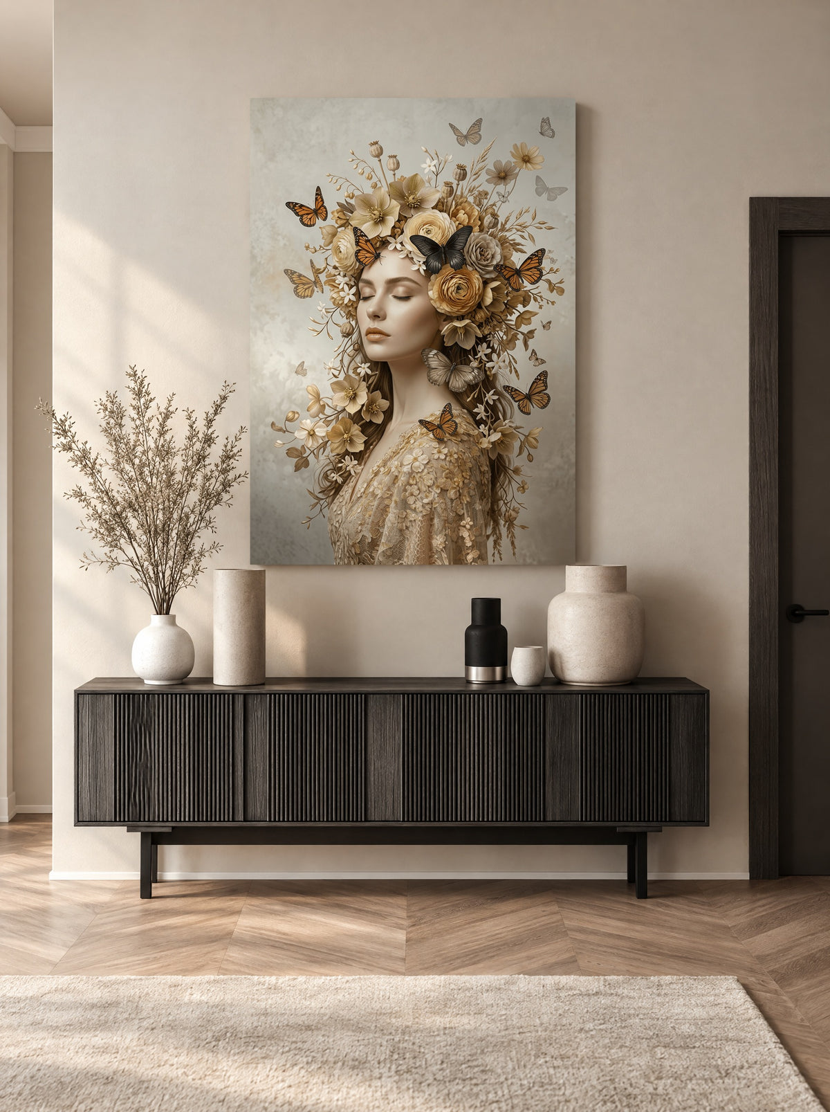 Gouden Vlinderdroom als canvas zonder lijst aan de muur