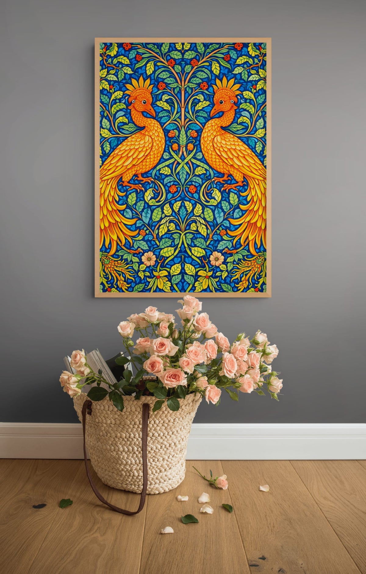 Gouden Paradijsvogels op Koninklijk Blauw Schilderij