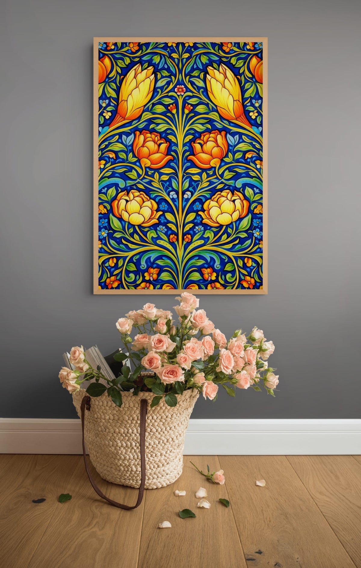 Gouden Tulpen op Koninklijk Blauw Schilderij