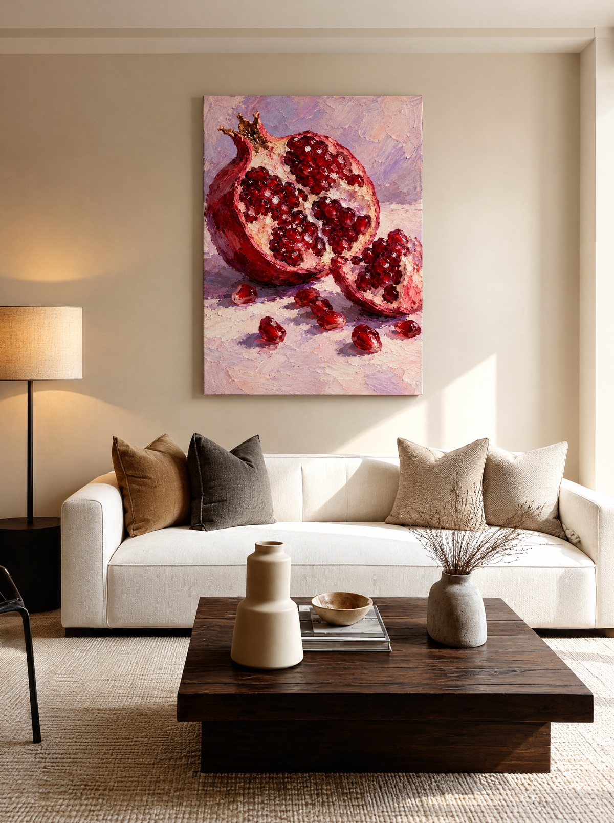 Granaatappel in Paarse Schaduw als canvas zonder lijst aan de muur