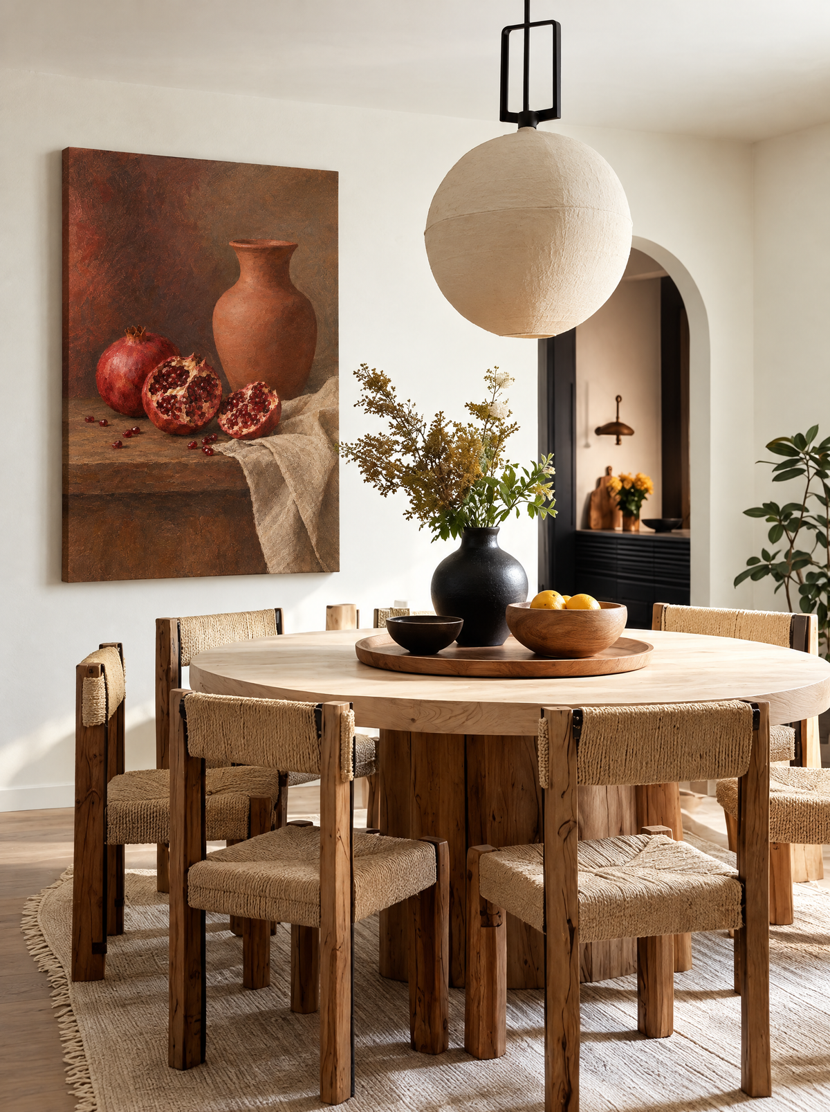 Granaatappels bij Terracotta Kruik als canvas zonder lijst aan de muur