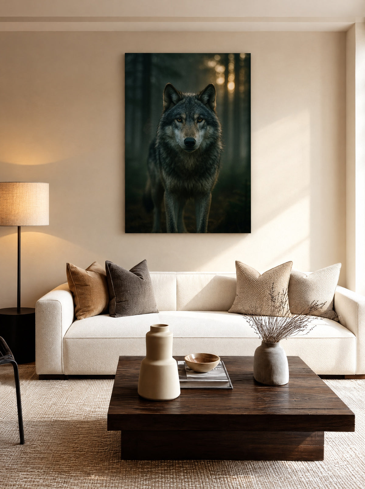 Grijze Wachter in Ochtendmist als canvas zonder lijst aan de muur