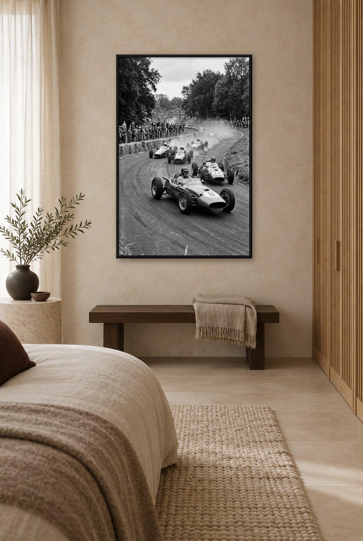 Groene Voorsprong Wandbild mit schwarzem Rahmen an der Wand im Schlafzimmer