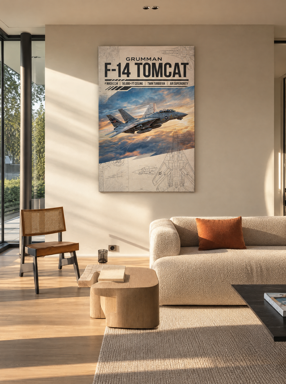 Grumman F-14 Tomcat als canvas zonder lijst aan de muur