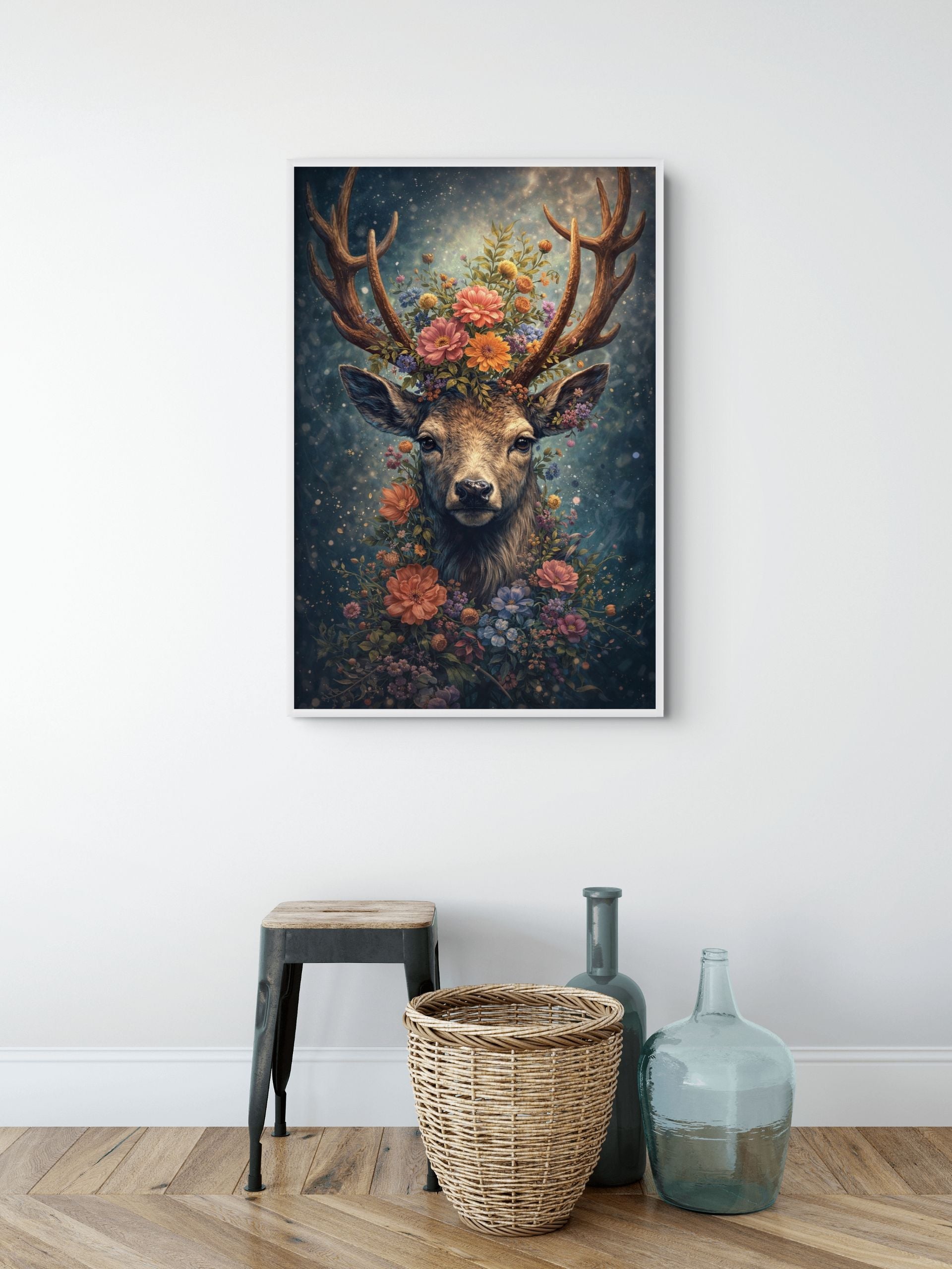 Waldgeist mit Blütenkrone – Wandbild auf Leinwand, Aluminium oder Poster