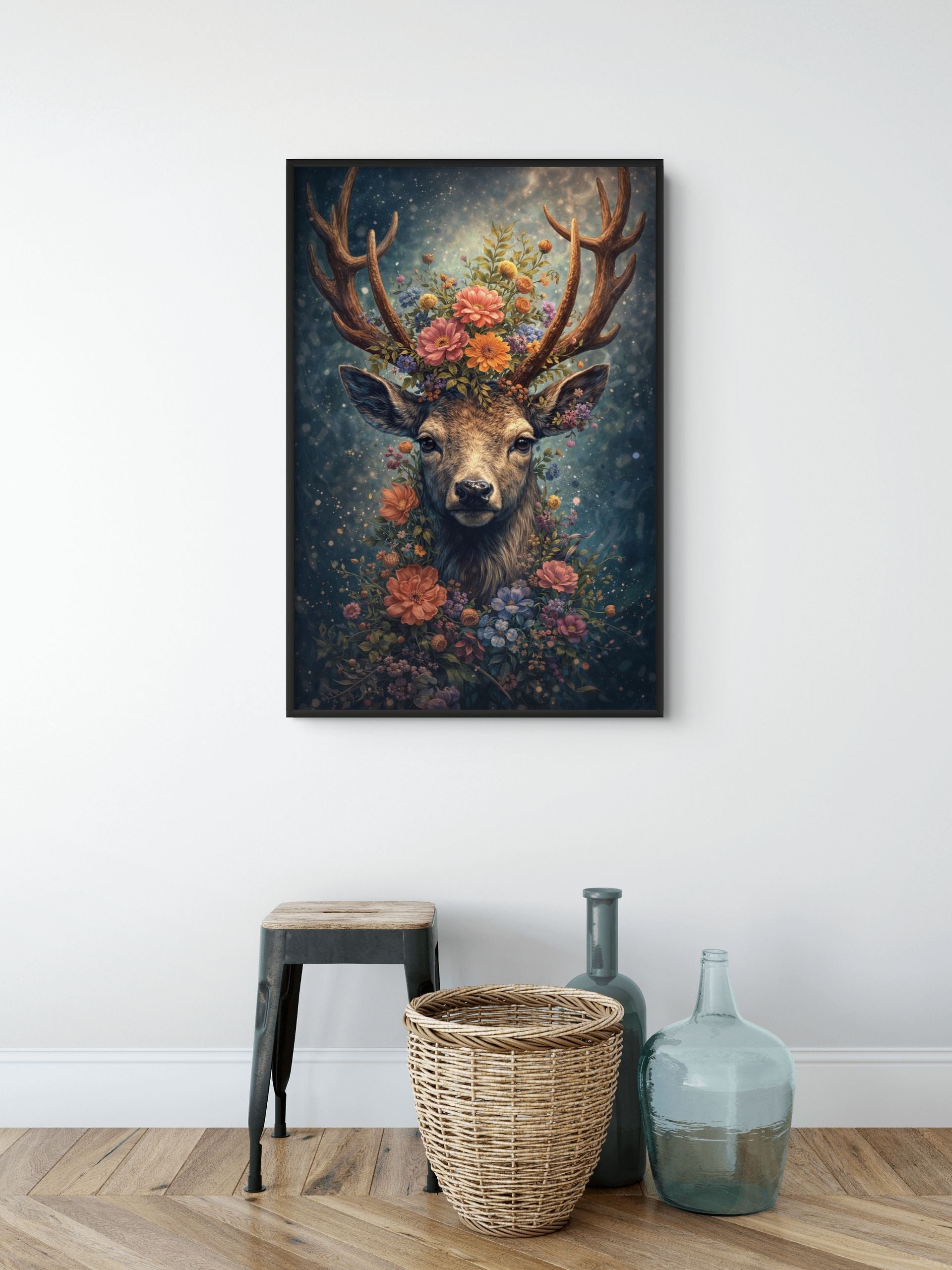 Waldgeist mit Blütenkrone – Wandbild auf Leinwand, Aluminium oder Poster