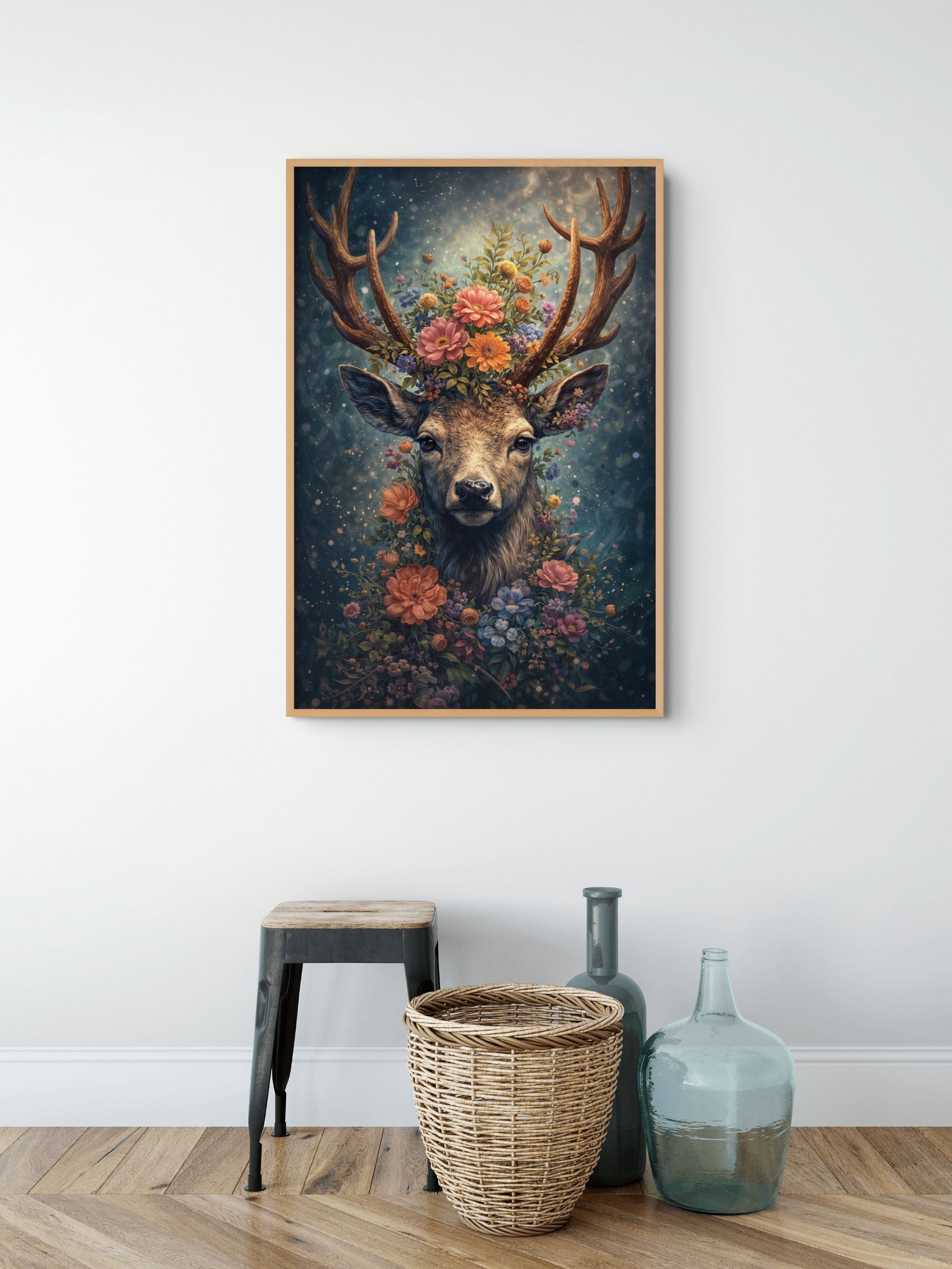 Waldgeist mit Blütenkrone – Wandbild auf Leinwand, Aluminium oder Poster