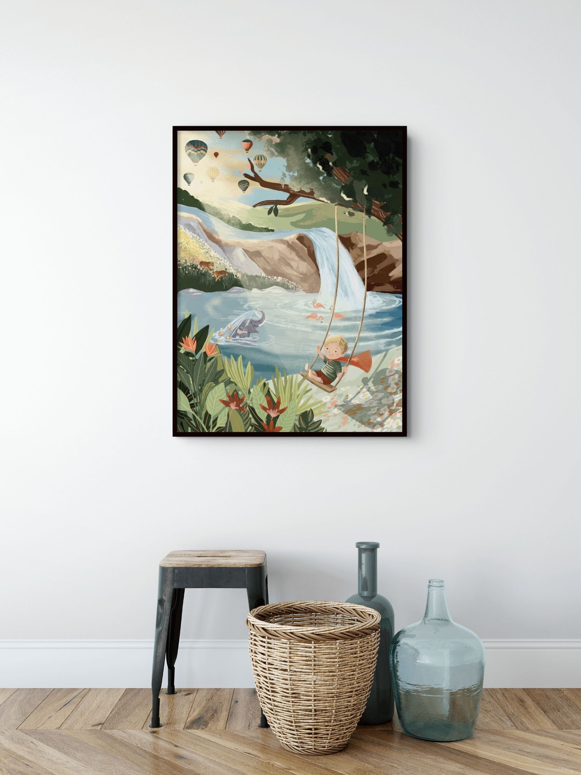 Avontuur aan de Waterval Schilderij