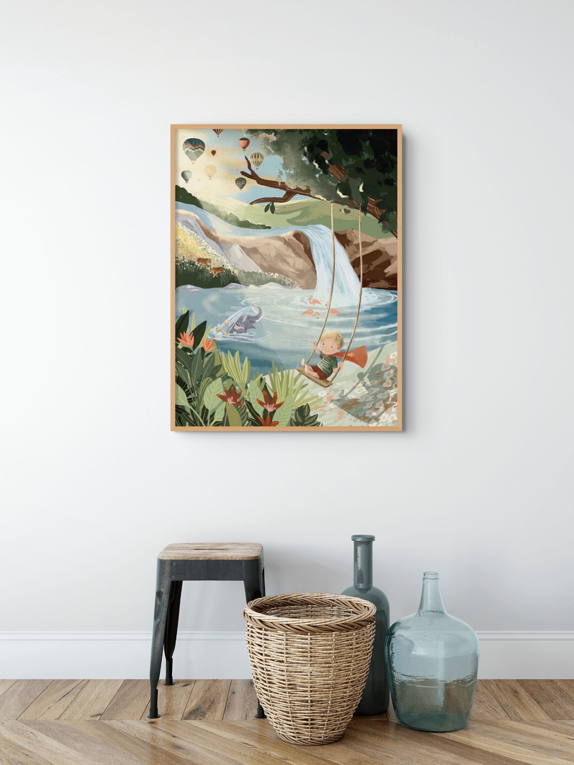 Avontuur aan de Waterval Schilderij