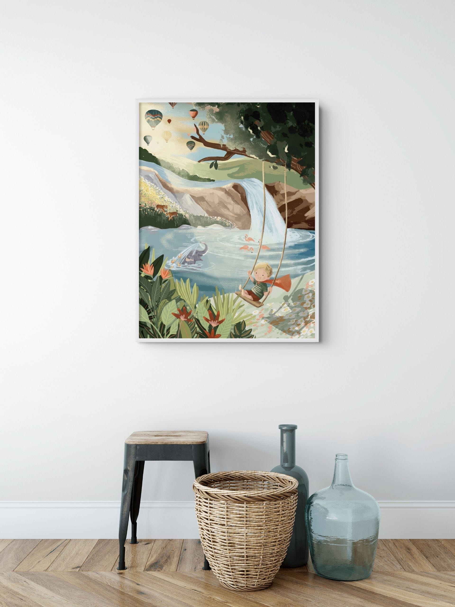 Avontuur aan de Waterval Schilderij