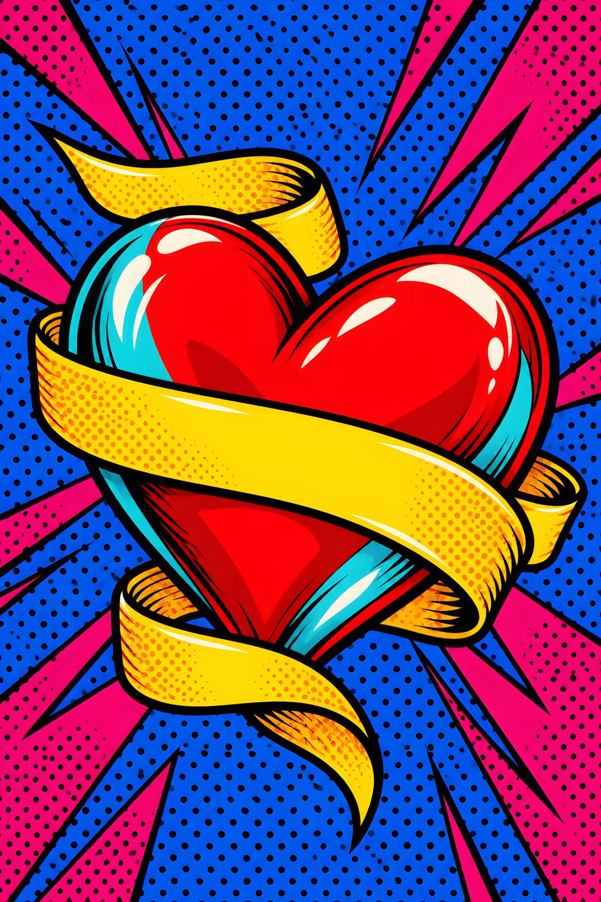 Hart in Popart Kleurenroes popart canvas schilderij