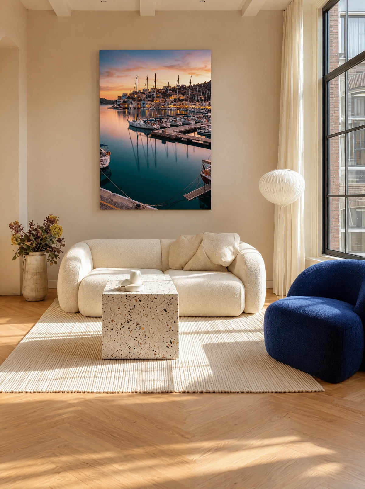 Haven bij Avondlicht als canvas zonder lijst aan de muur