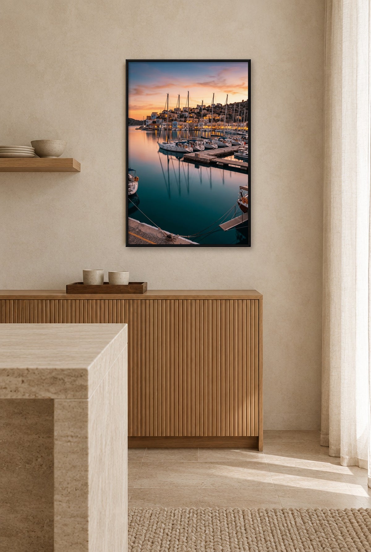 Haven bij Avondlicht Wandbild mit schwarzem Rahmen an der Wand in der Küche