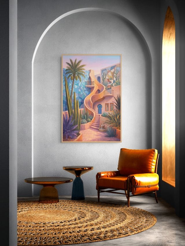 Mediterranean Alleyway Sunset Schilderij