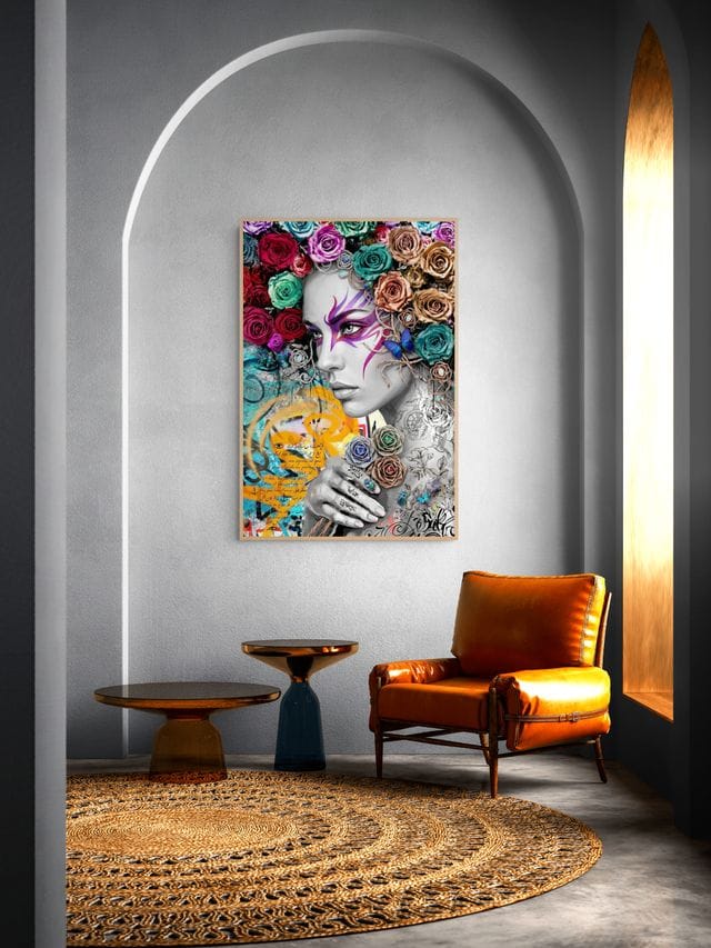 Neon Rose Abstract Wall Art – Colourful Modern Canvas Print