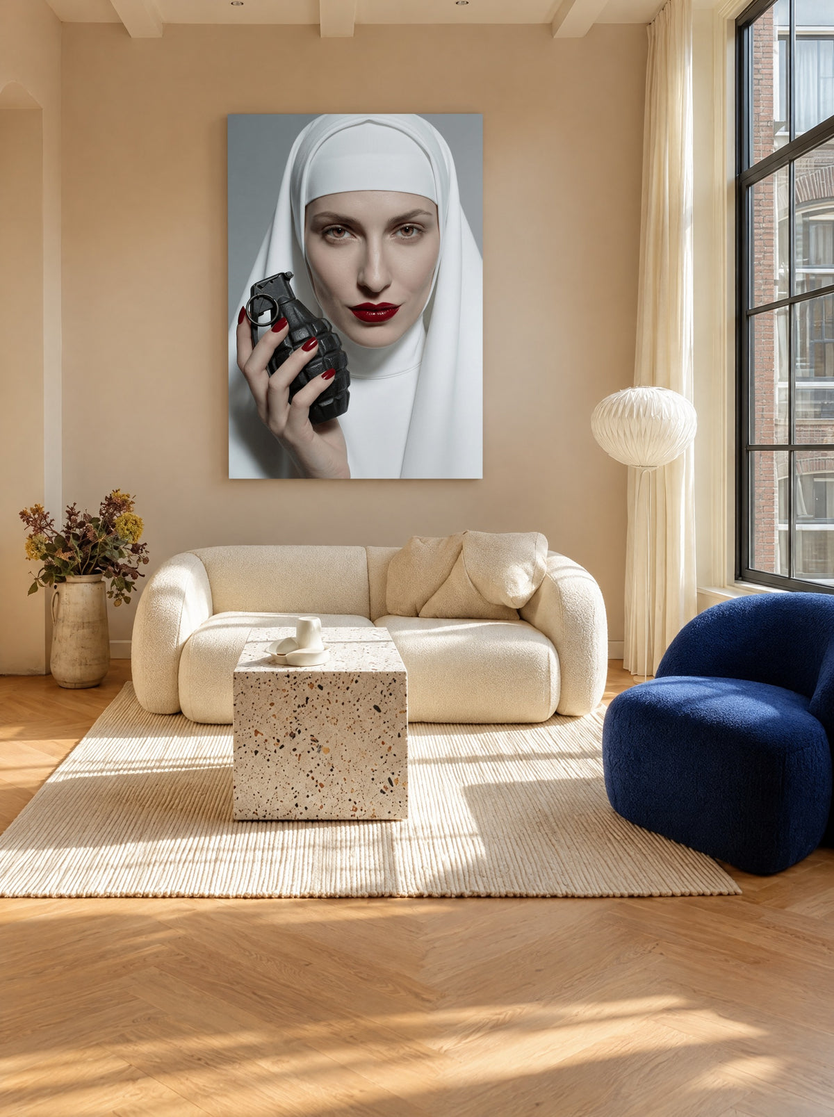 Heilige Lippen en Handgranaten als canvas zonder lijst aan de muur