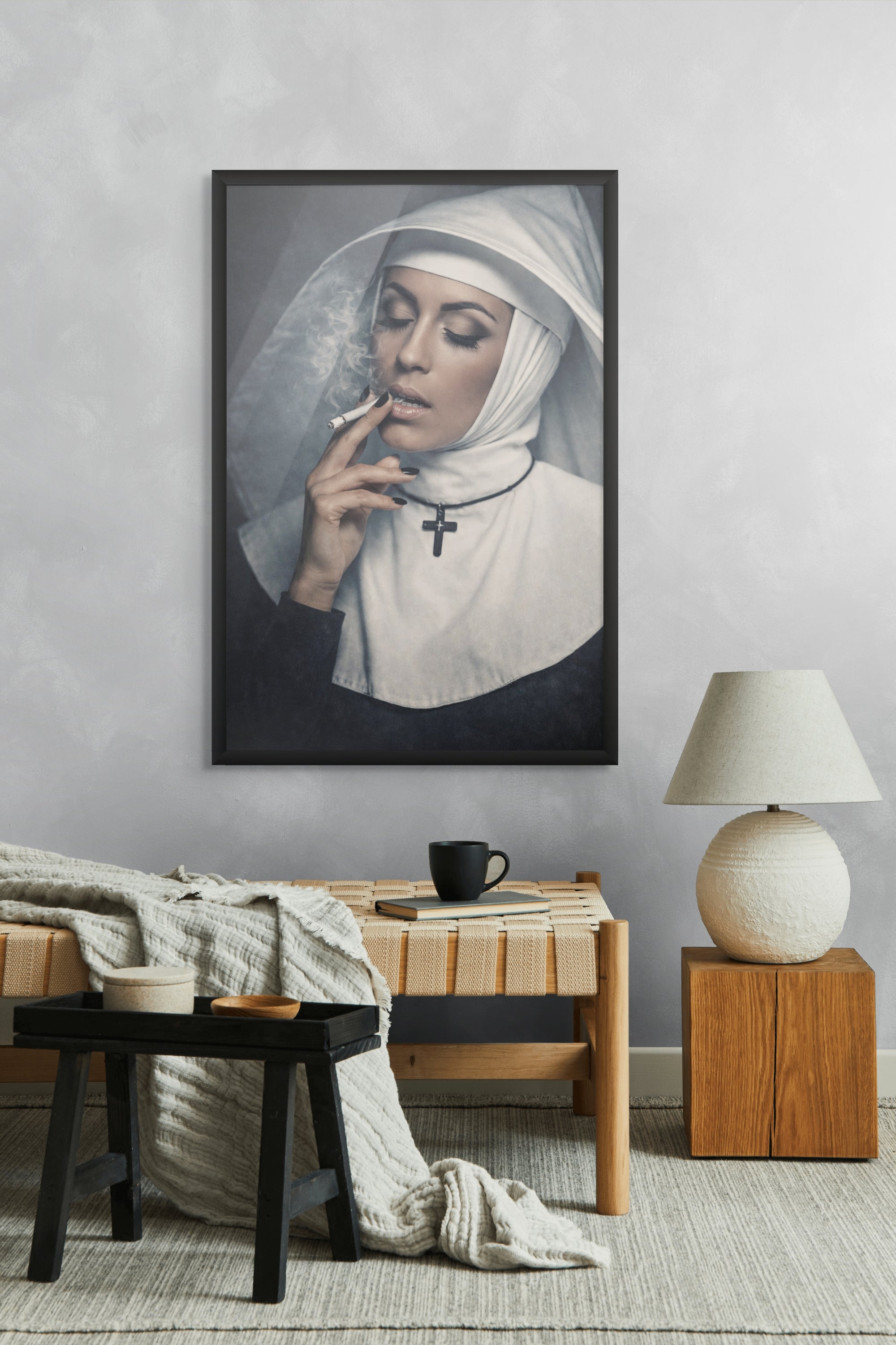 Heilige Rook met Lippenstift Wanddecoratie – Mysterieus Fashion Canvas Print