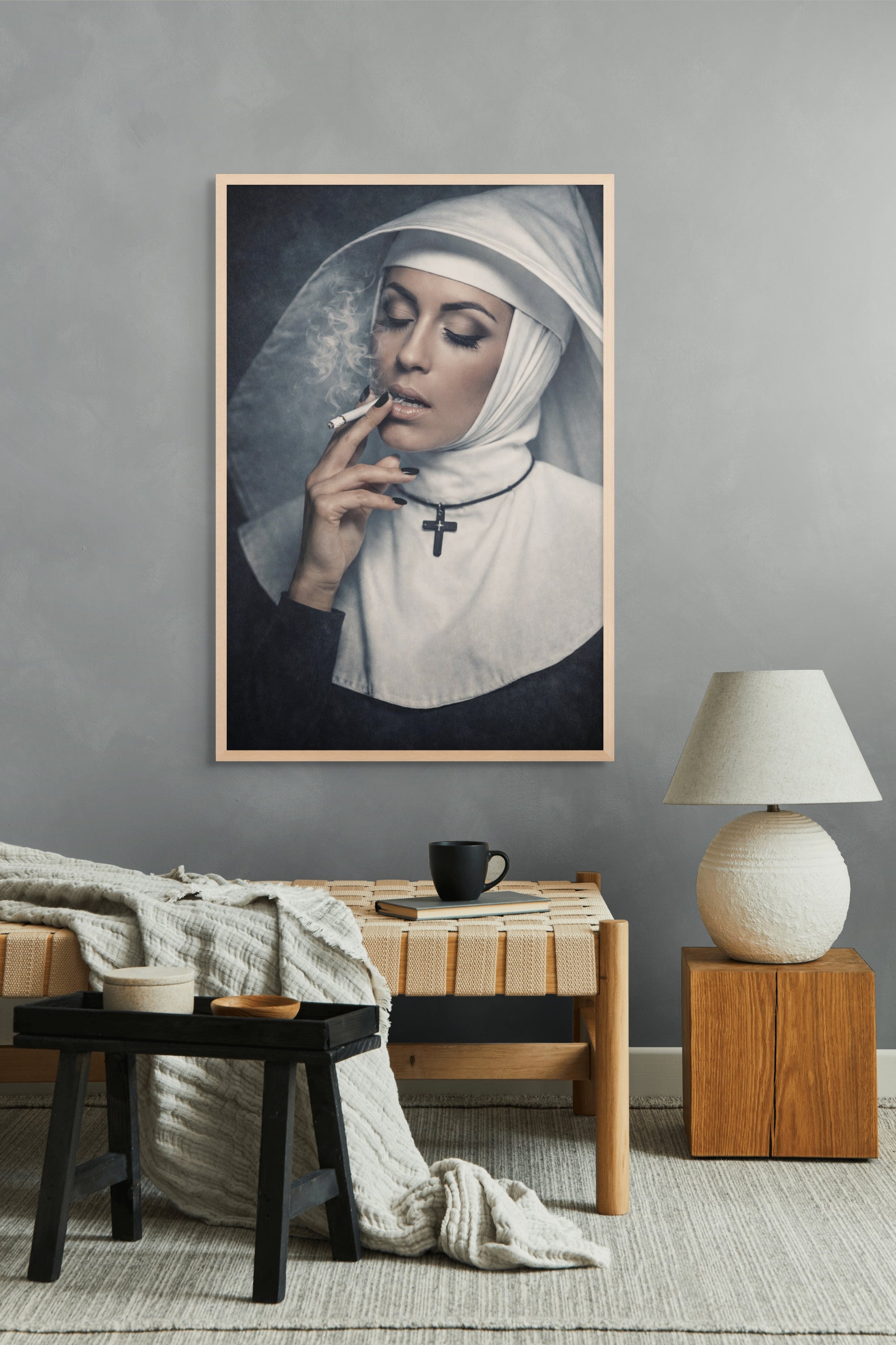 Heilige Rook met Lippenstift Wanddecoratie – Mysterieus Fashion Canvas Print