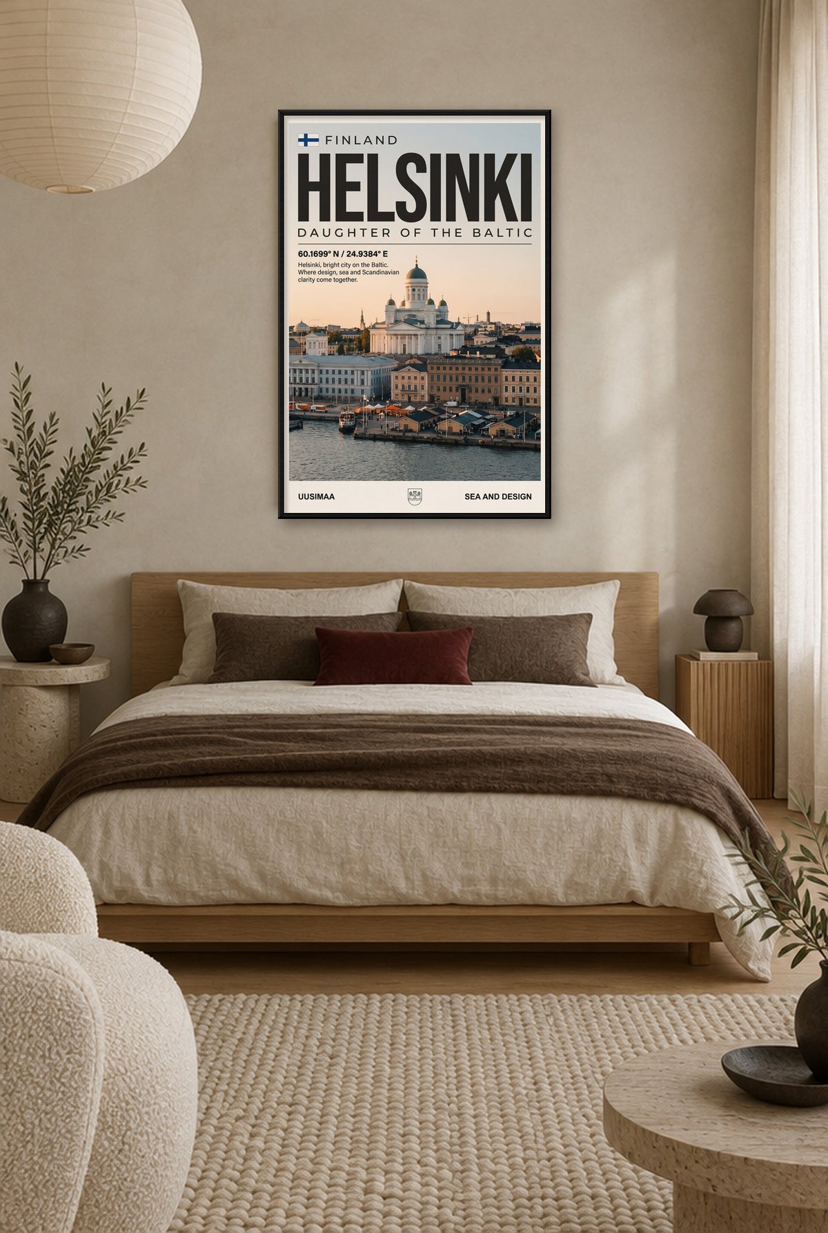 Helsinki Dochter van de Oostzee Wandbild mit schwarzem Rahmen an der Wand im Schlafzimmer