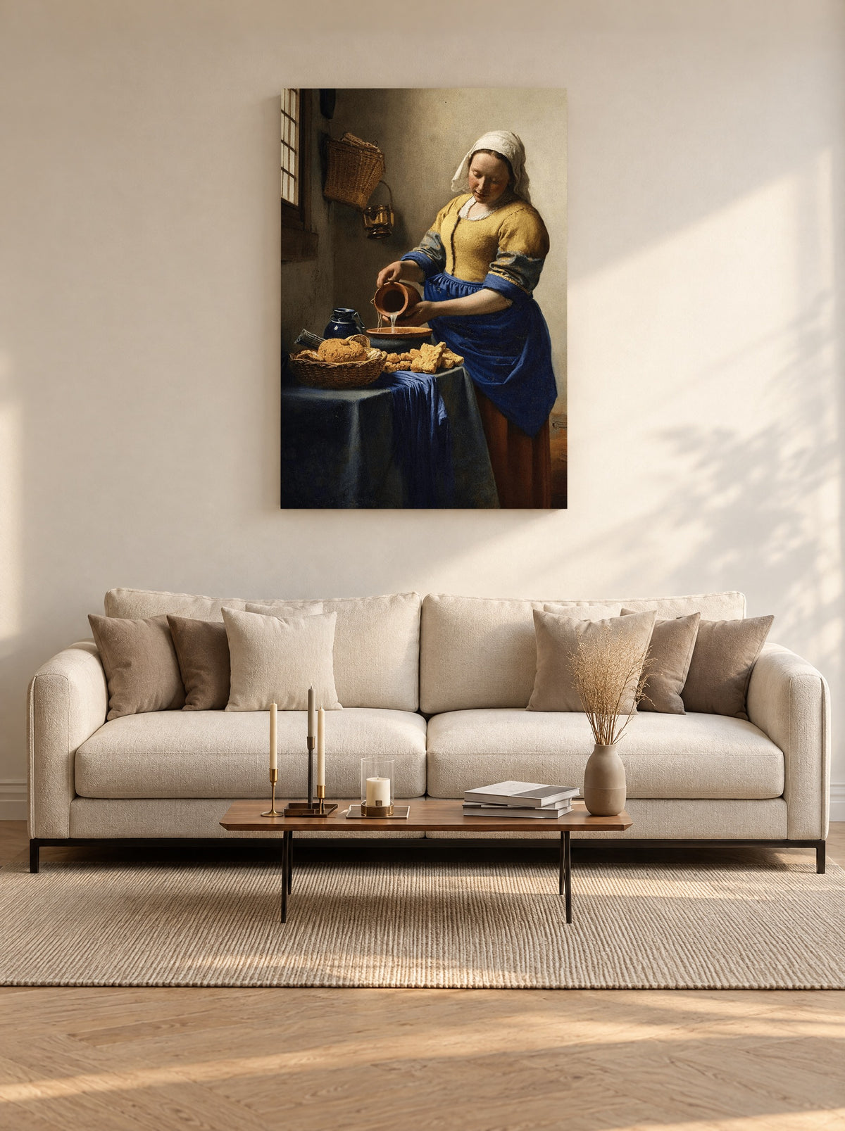 Het Melkmeisje als canvas zonder lijst aan de muur