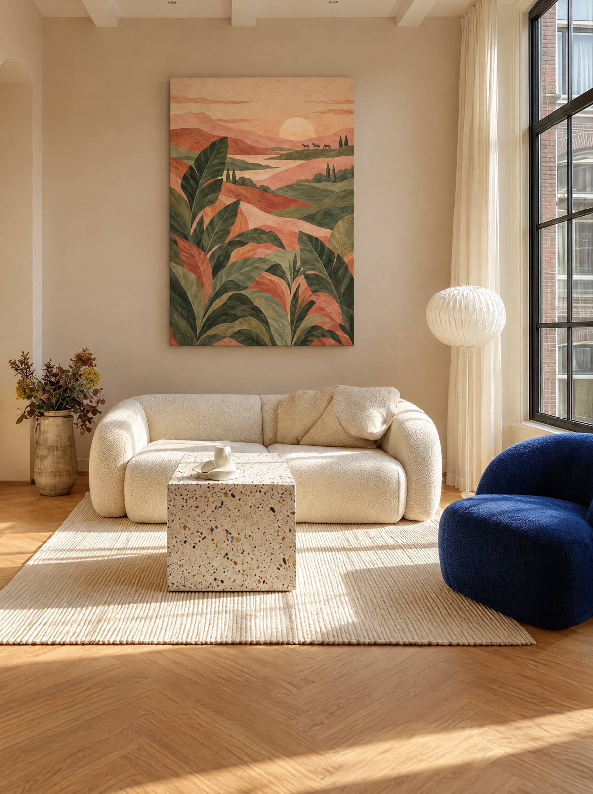 Heuvellandschap met Paarden als canvas zonder lijst aan de muur