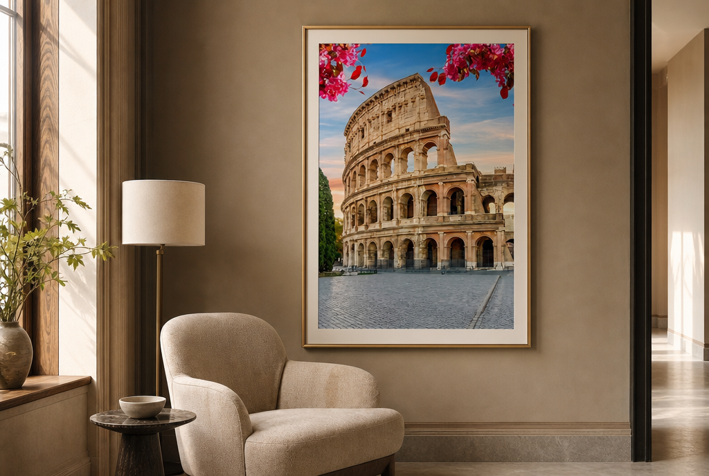 Colosseum met Roze Bloesem Schilderij