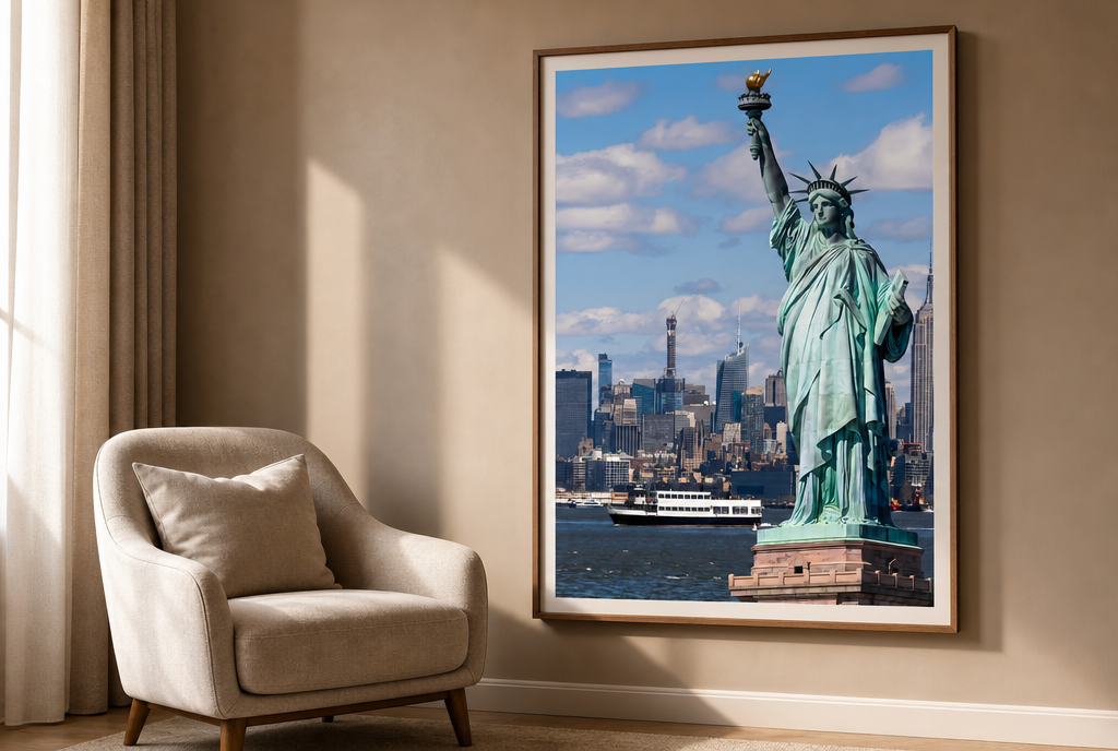 Vrijheidsbeeld met Skyline Schilderij