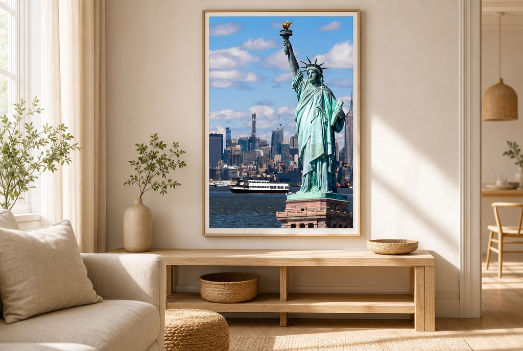 Vrijheidsbeeld met Skyline Schilderij