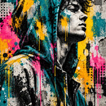 Hoodie in Kleur Streetart: een jongen in hoodie kijkt omhoog