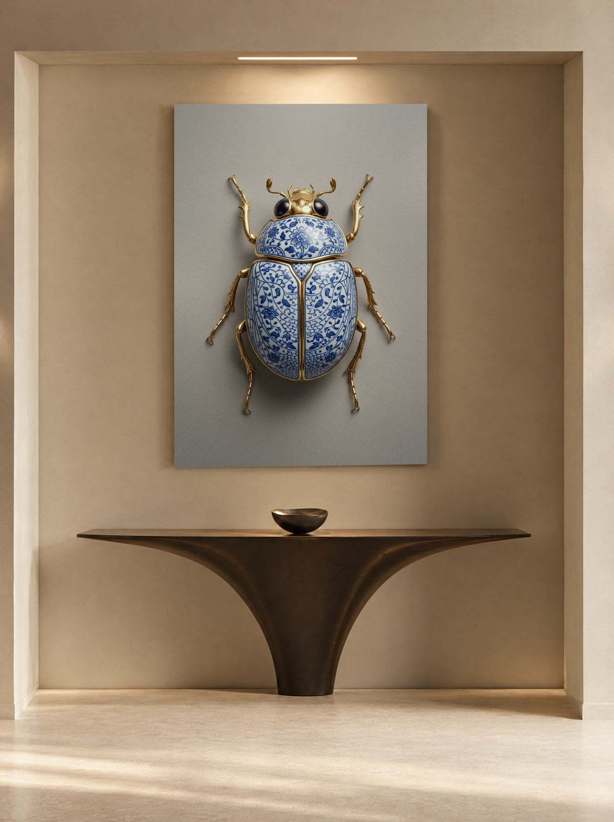 Imperial Delft Scarab als canvas zonder lijst aan de muur